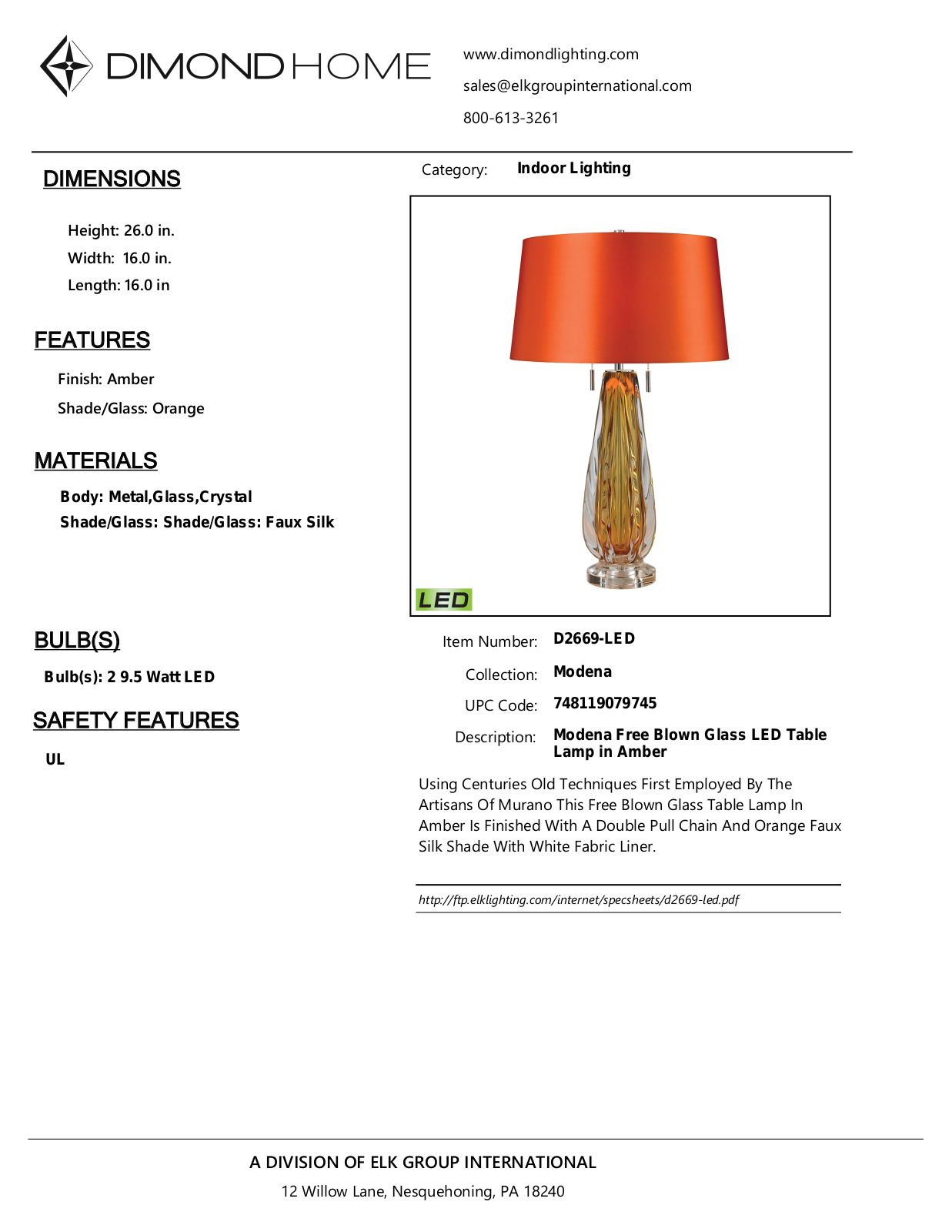 ELK Home D2669LED User Manual