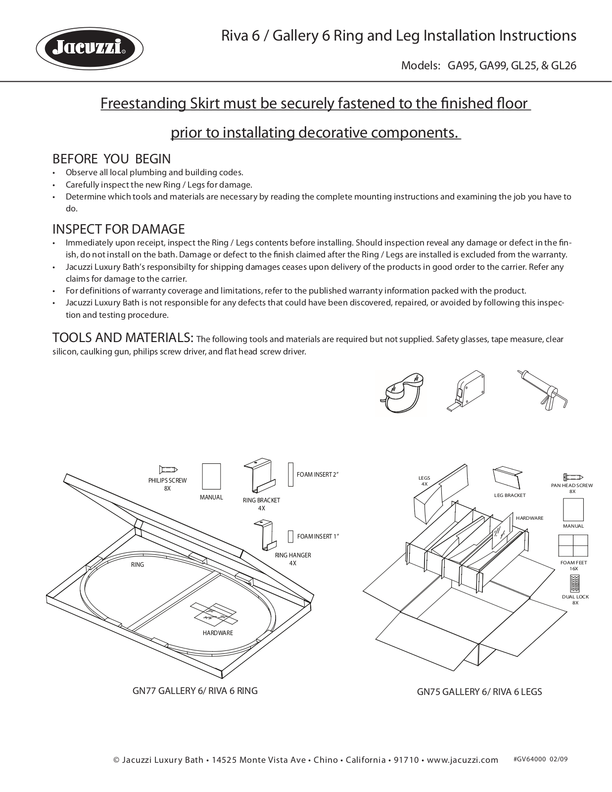 Jacuzzi GL25, GA95, GA99, GL26 User Manual