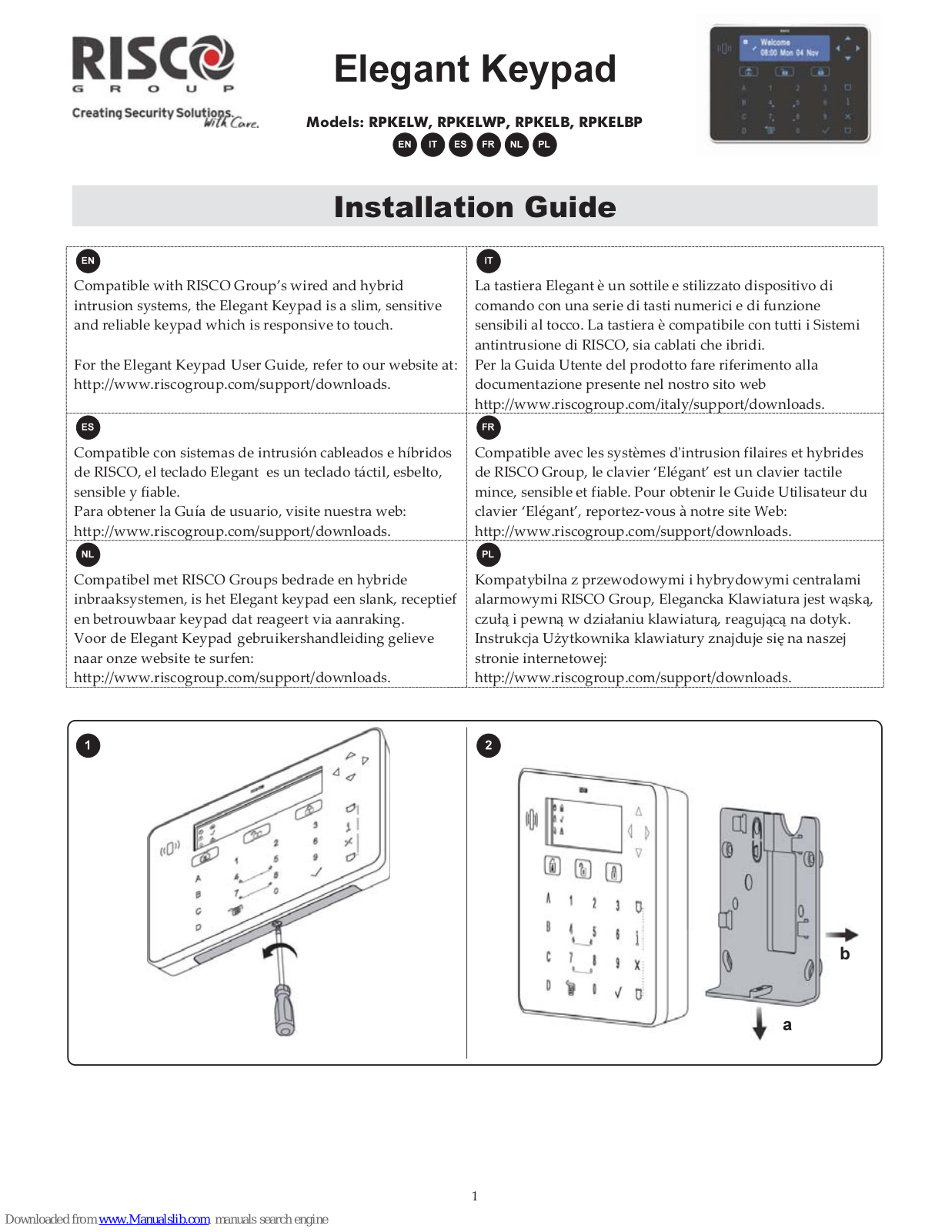 Risco RPKELW, RPKELWP, RPKELB, RPKELBP Installation Manual