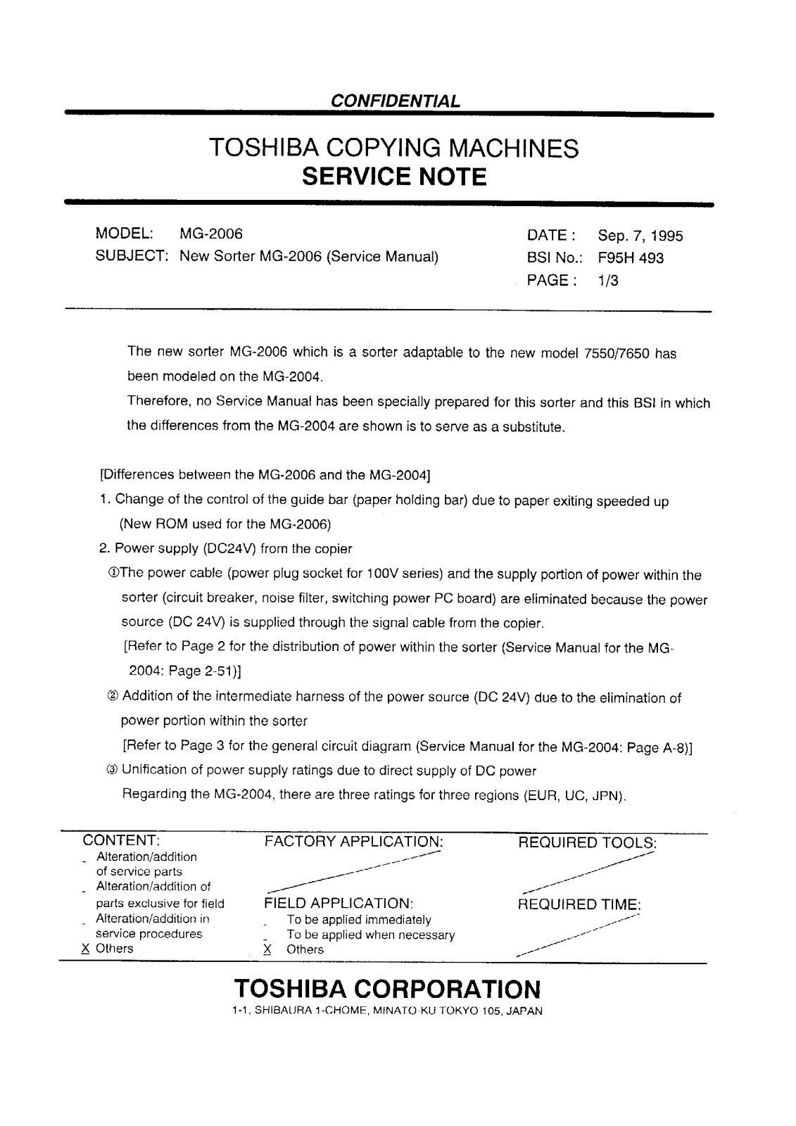 Toshiba f95h493 Service Note