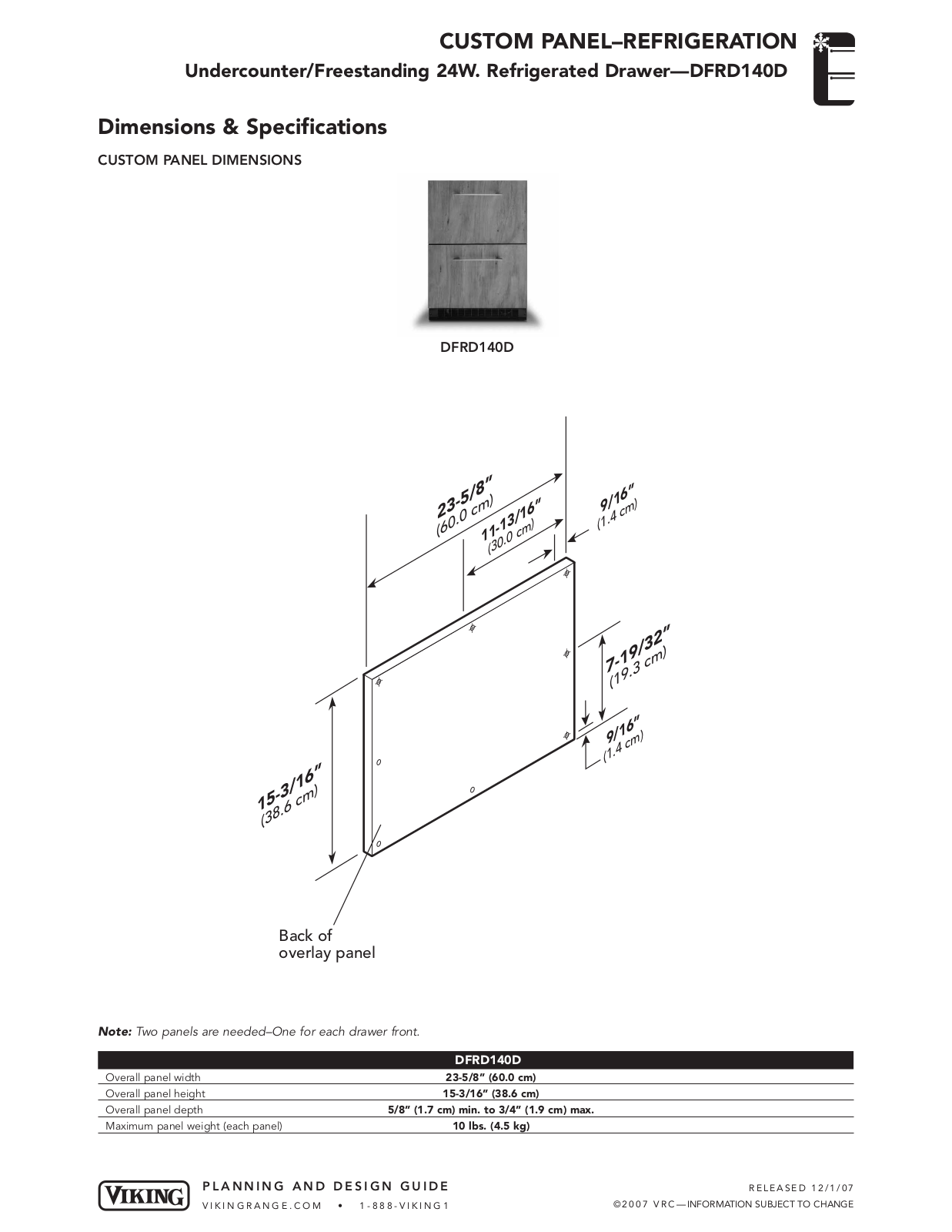 Viking DFRD140D User Manual