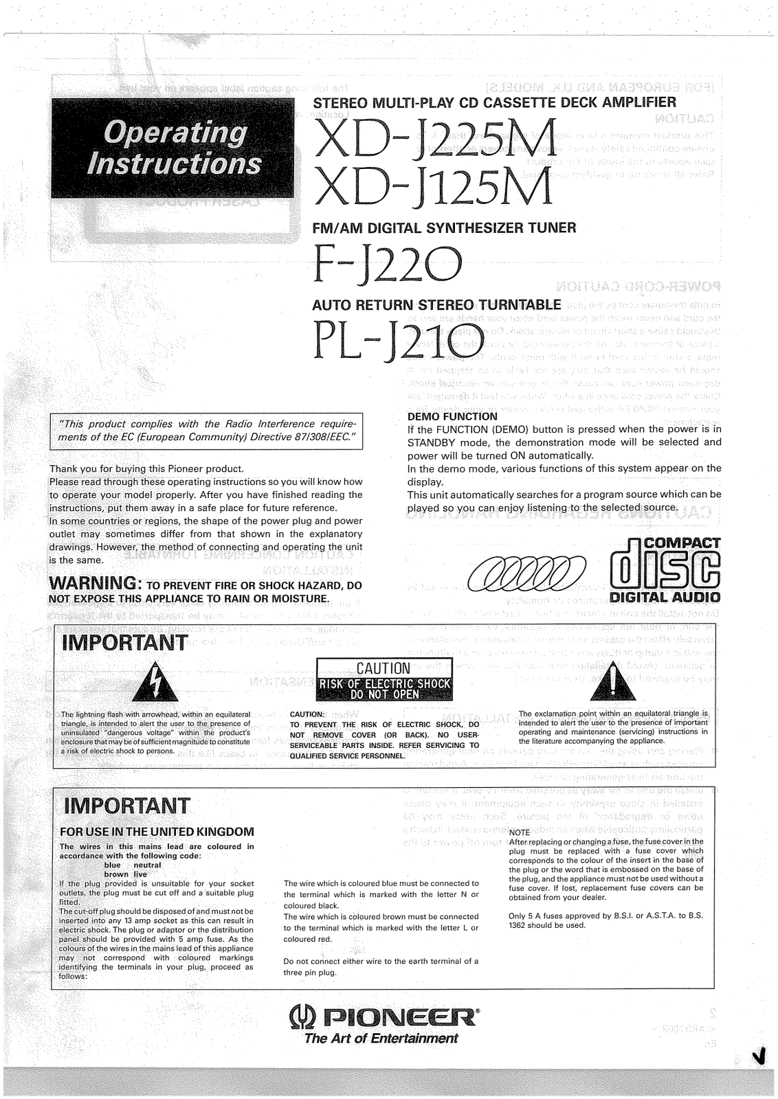 Pioneer PL-J210, XD-J125M, XD-J225M, F-J220 User Manual