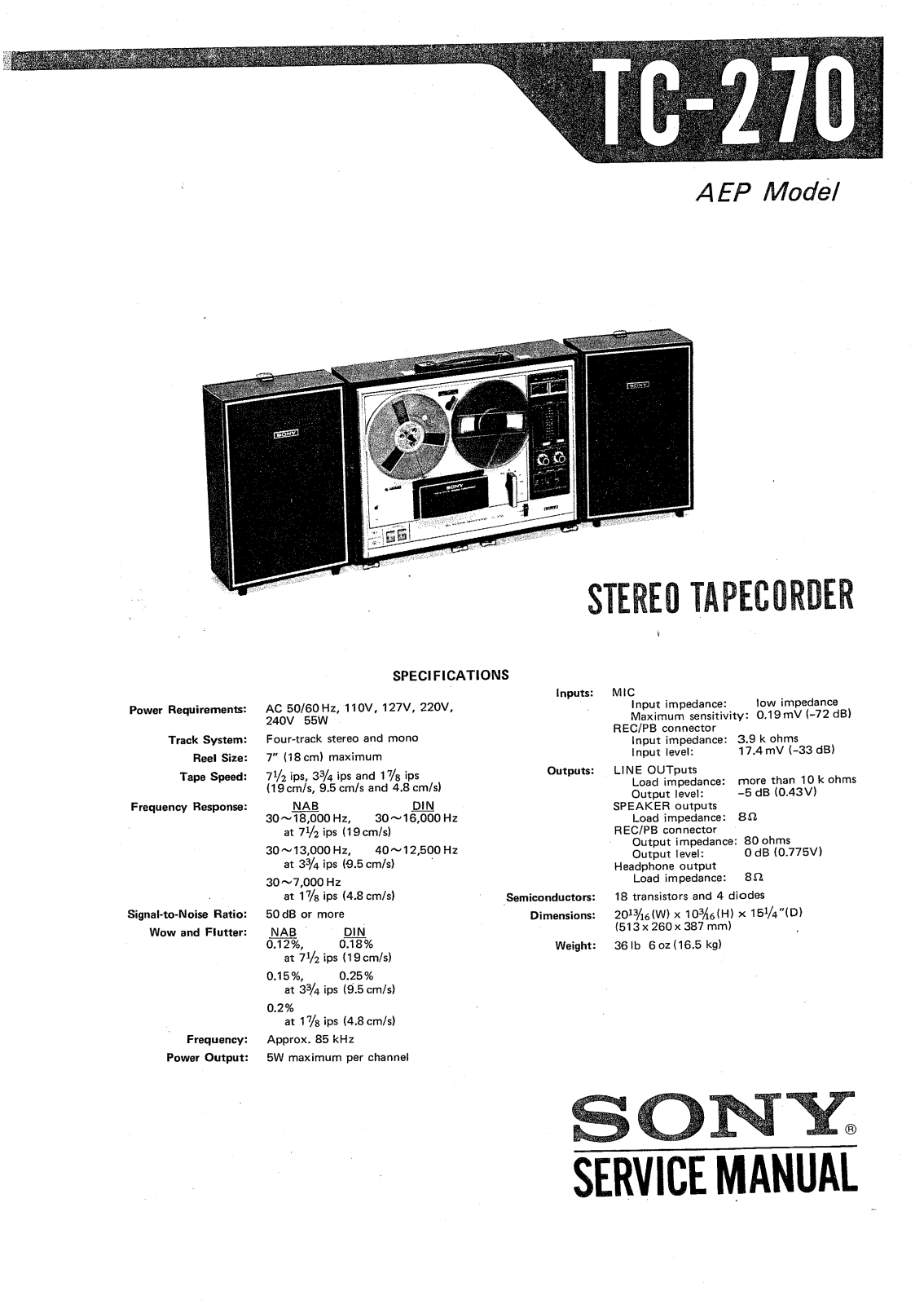 Sony TC-270 Service manual