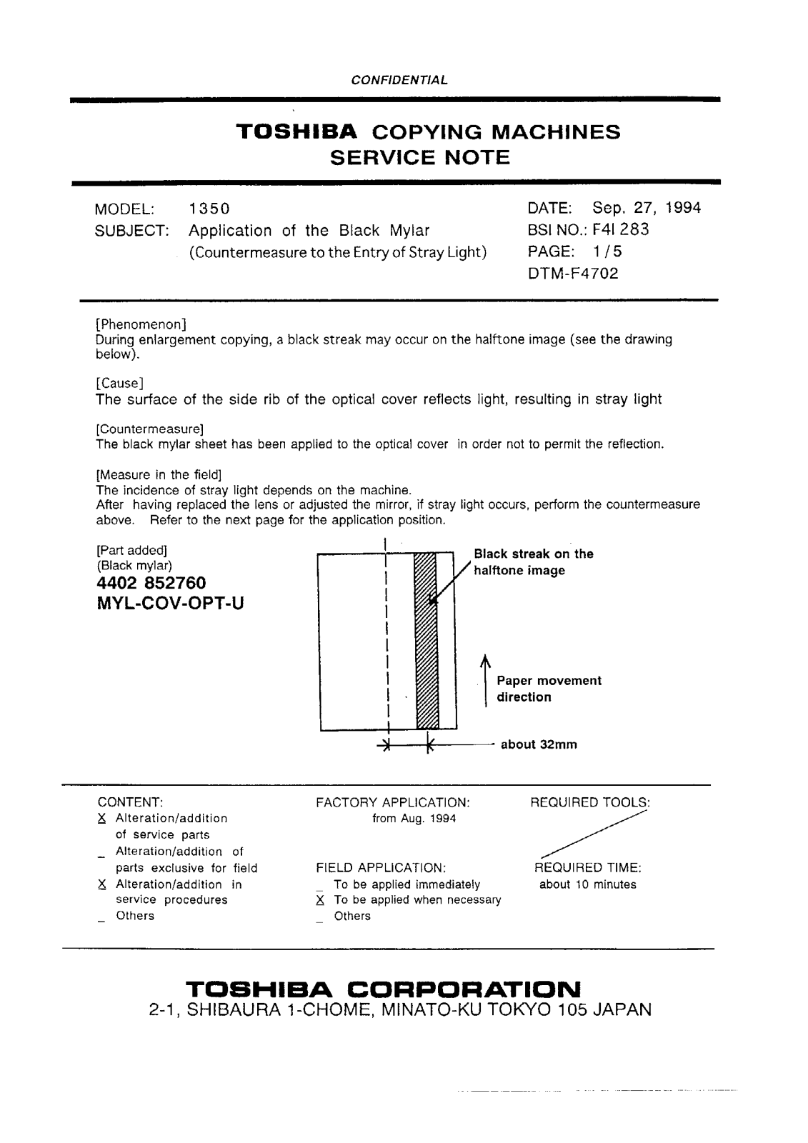 Toshiba f4i283 Service Note