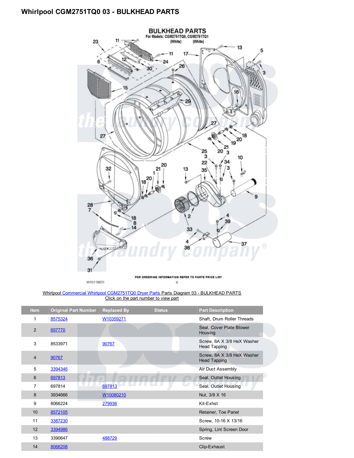 Whirlpool CGM2751TQ0 Parts Diagram