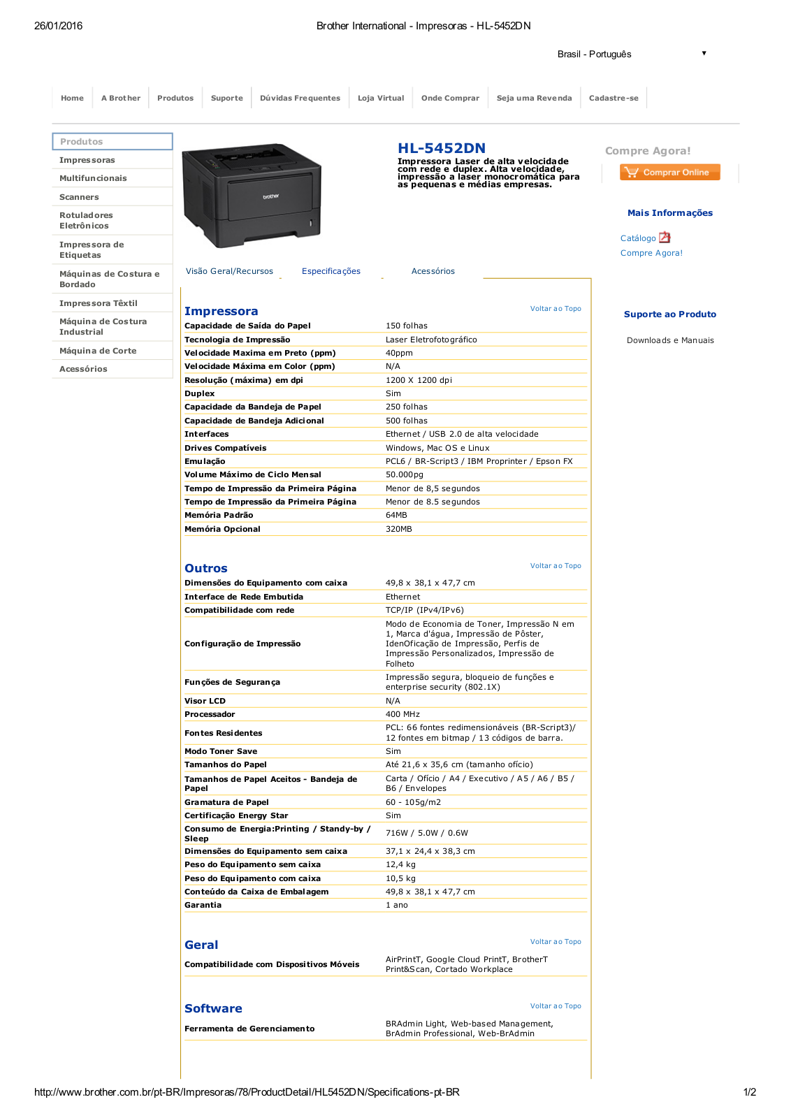 Brother HL-5452dn Datasheet