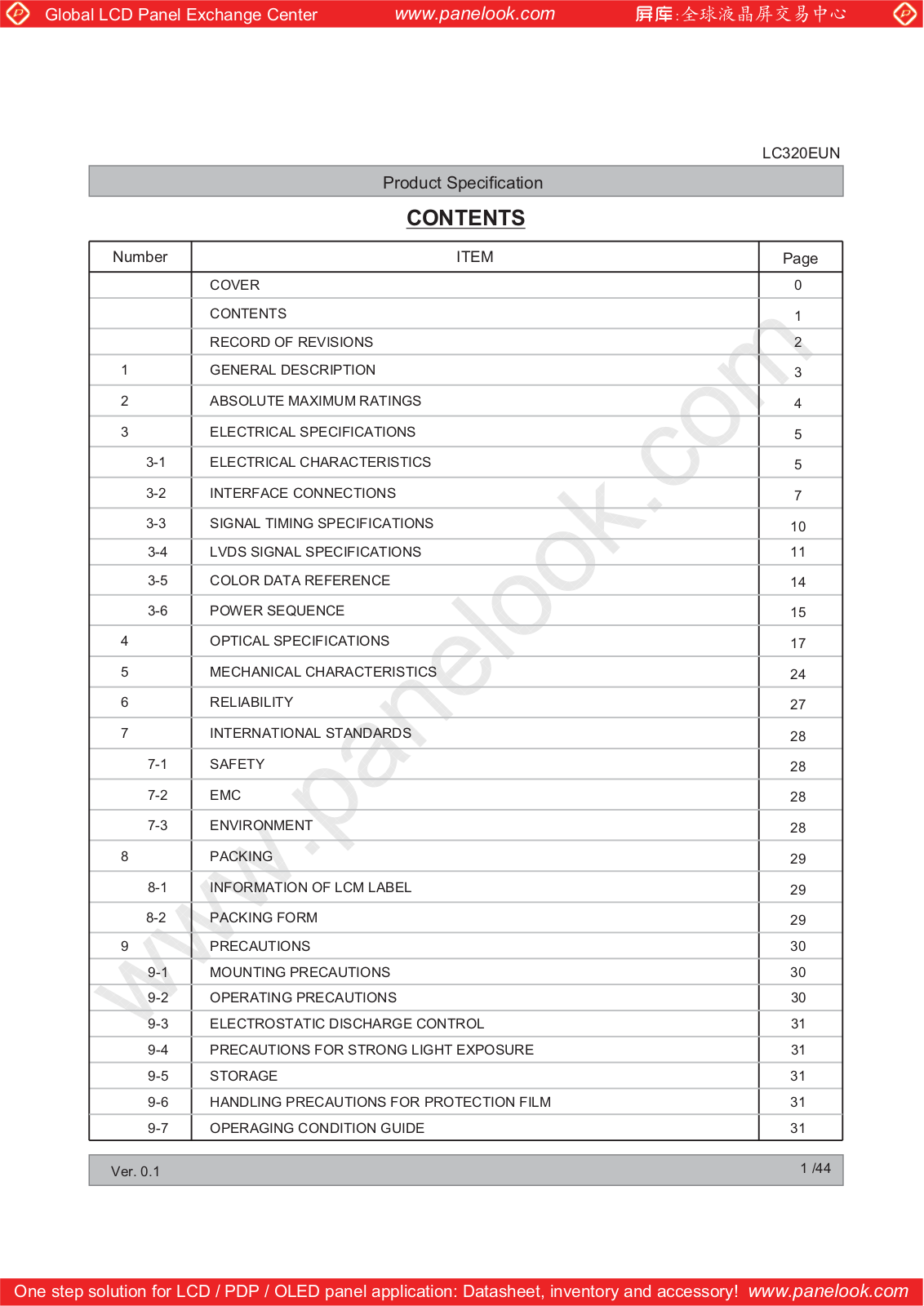 LG Display LC320EUD-SEF1 Specification