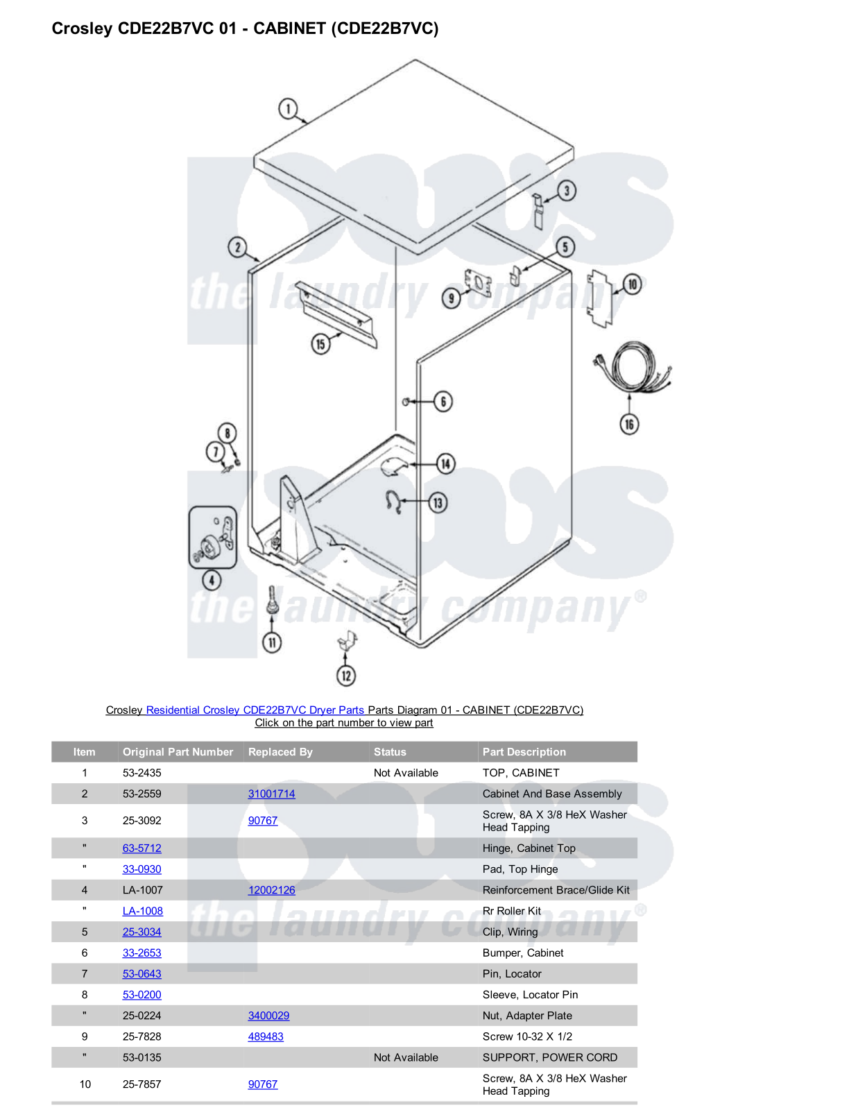 Crosley CDE22B7VC Parts Diagram