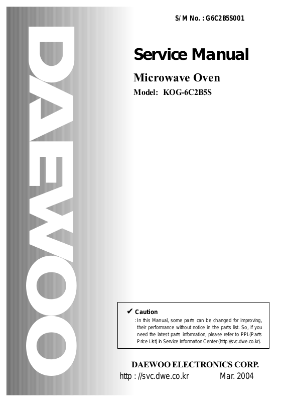 Daewoo KOG-6C2B5S, KOG-6C2BW Service Manual