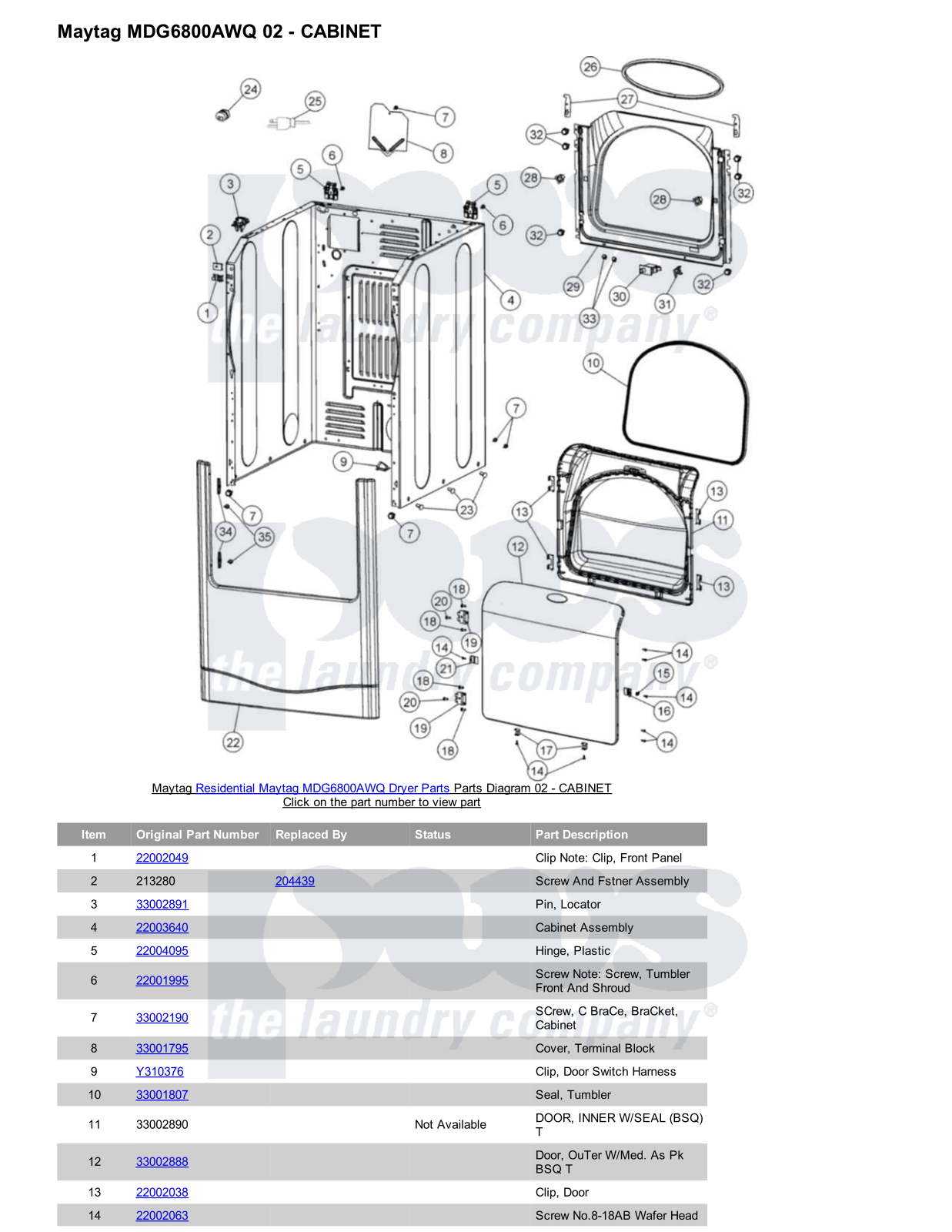 Maytag MDG6800AWQ Parts Diagram