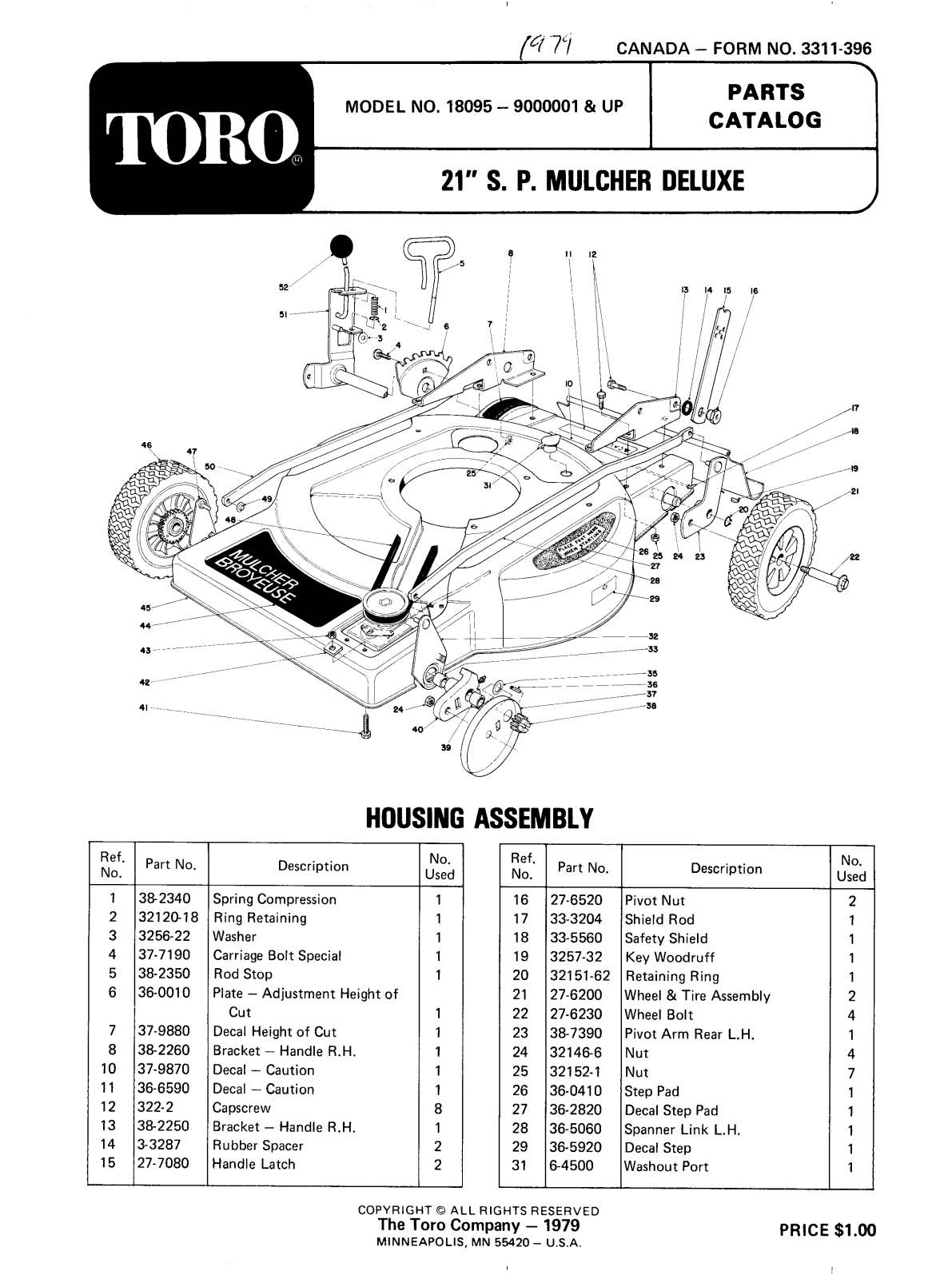 Toro 18095 Parts Catalogue