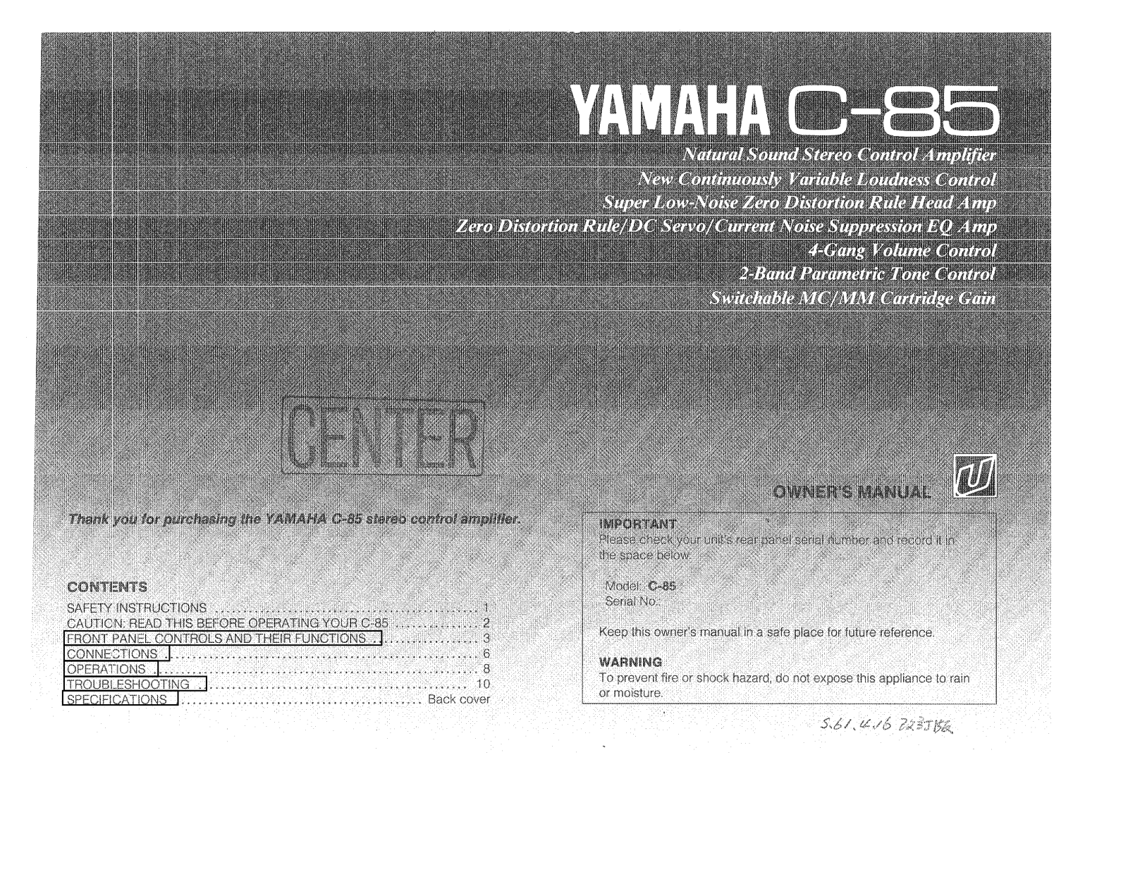 Yamaha C-85 Owner Manual