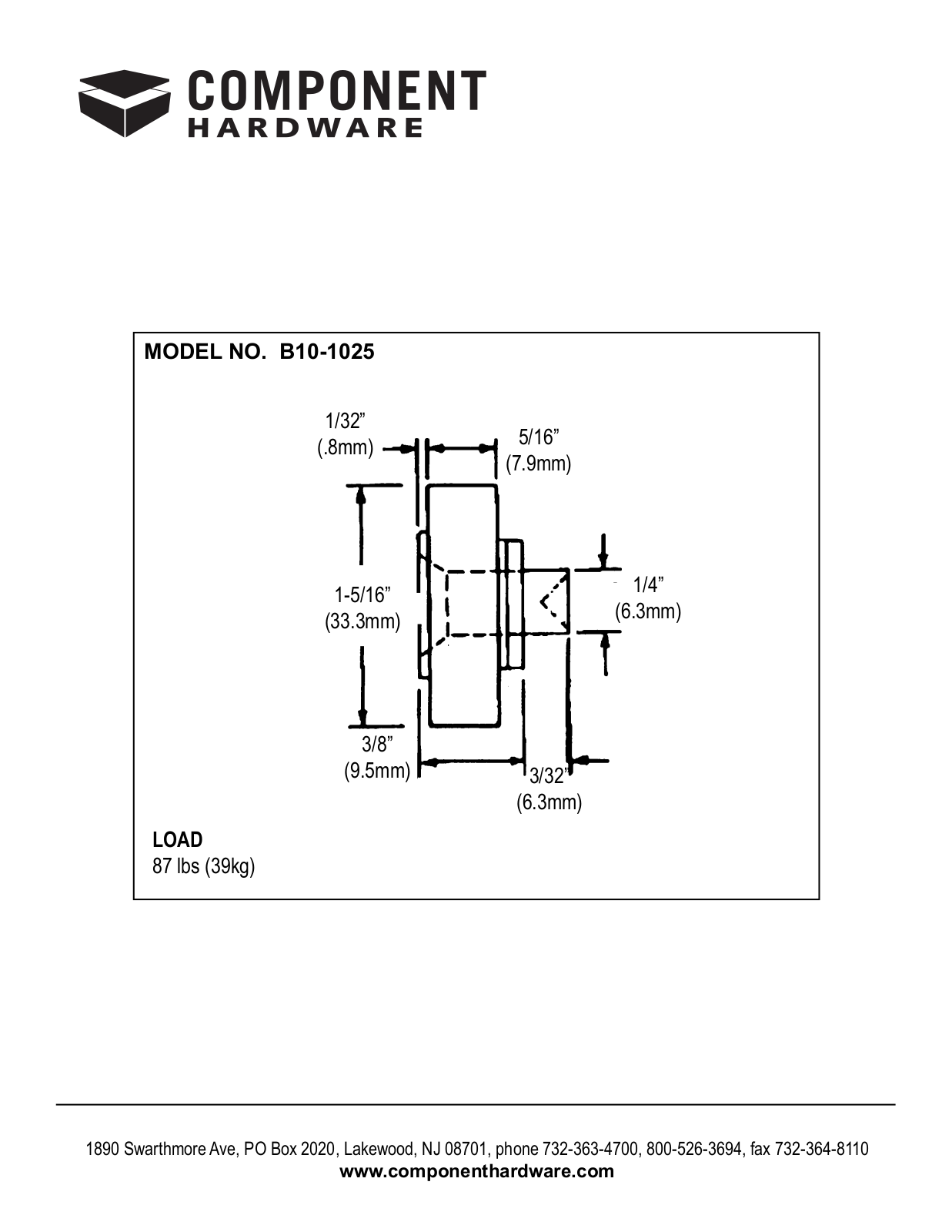 Component Hardware B10-1025 User Manual