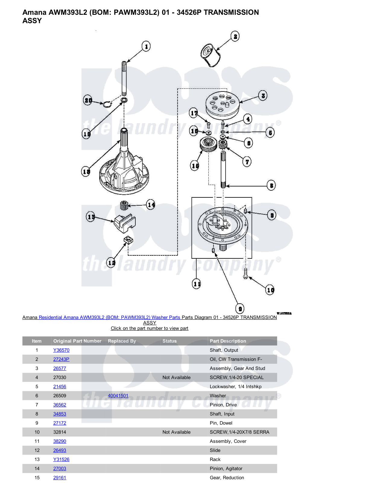 Amana AWM393L2 Parts Diagram