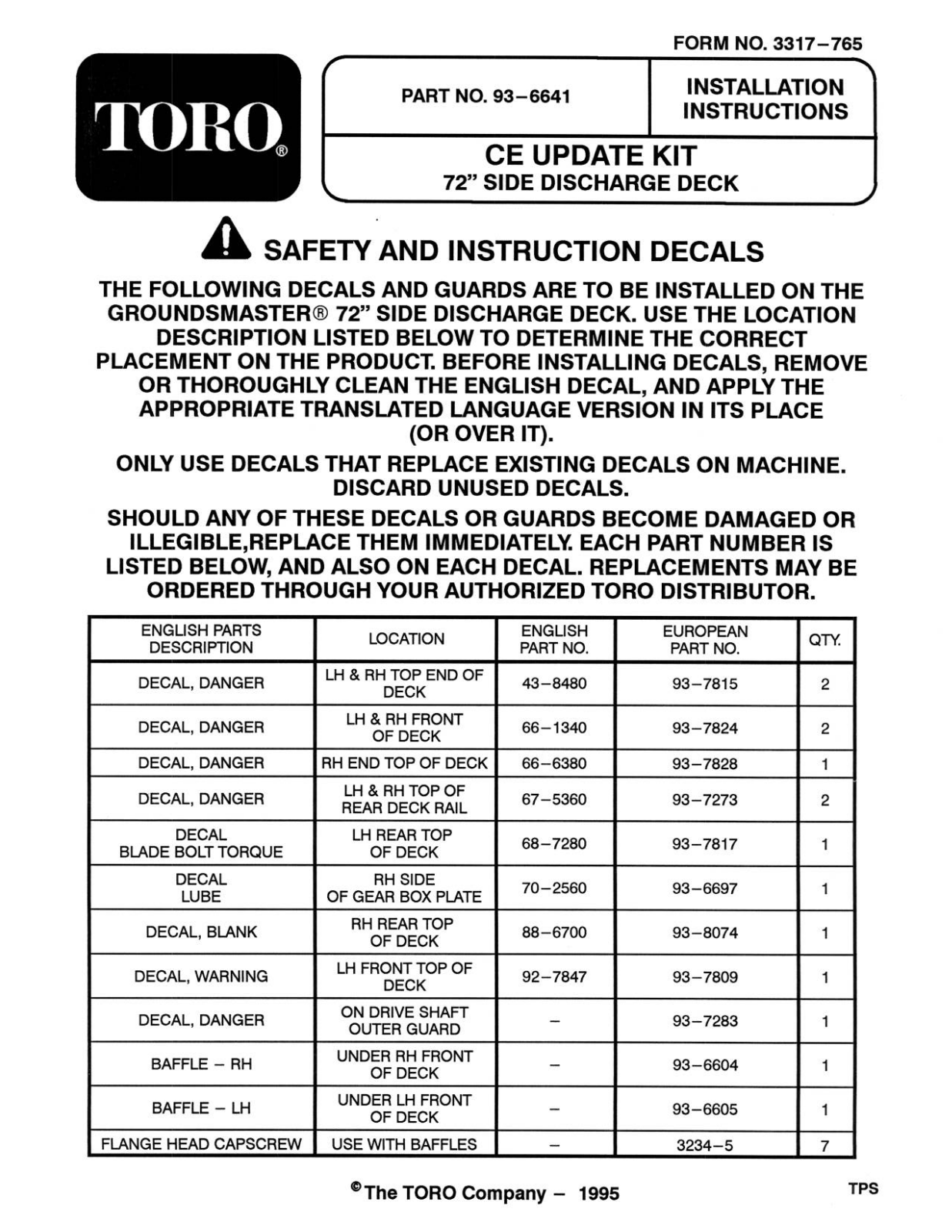 Toro 93-6641 Installation Instructions