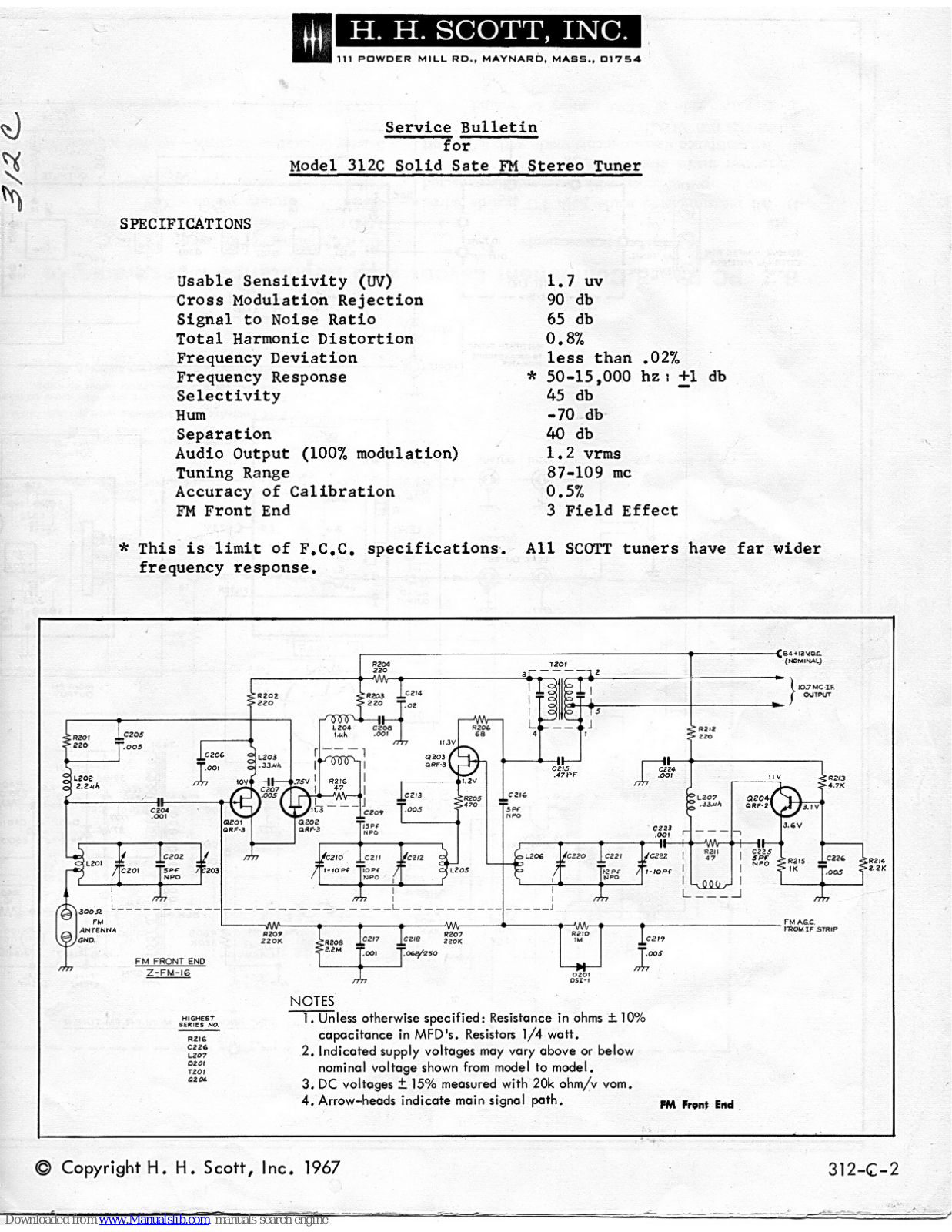 H.H. Scott 312C Service Bulletin