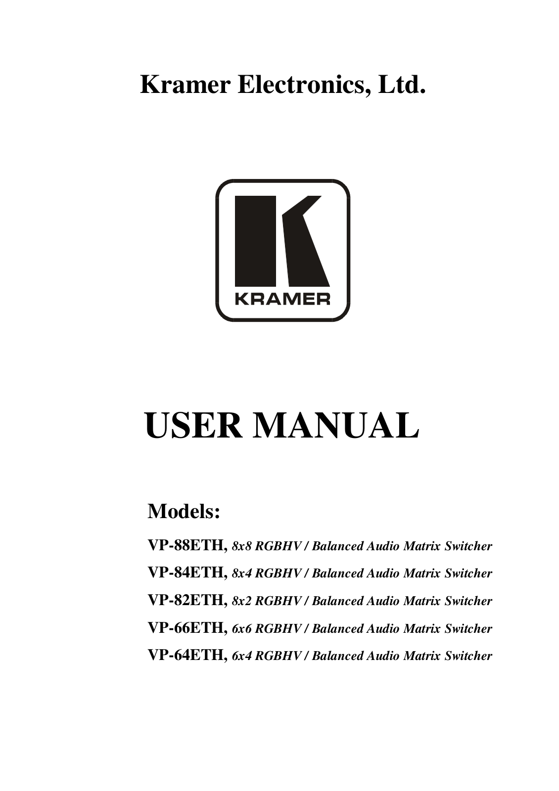 Kramer Electronics VP-84ETH User Manual