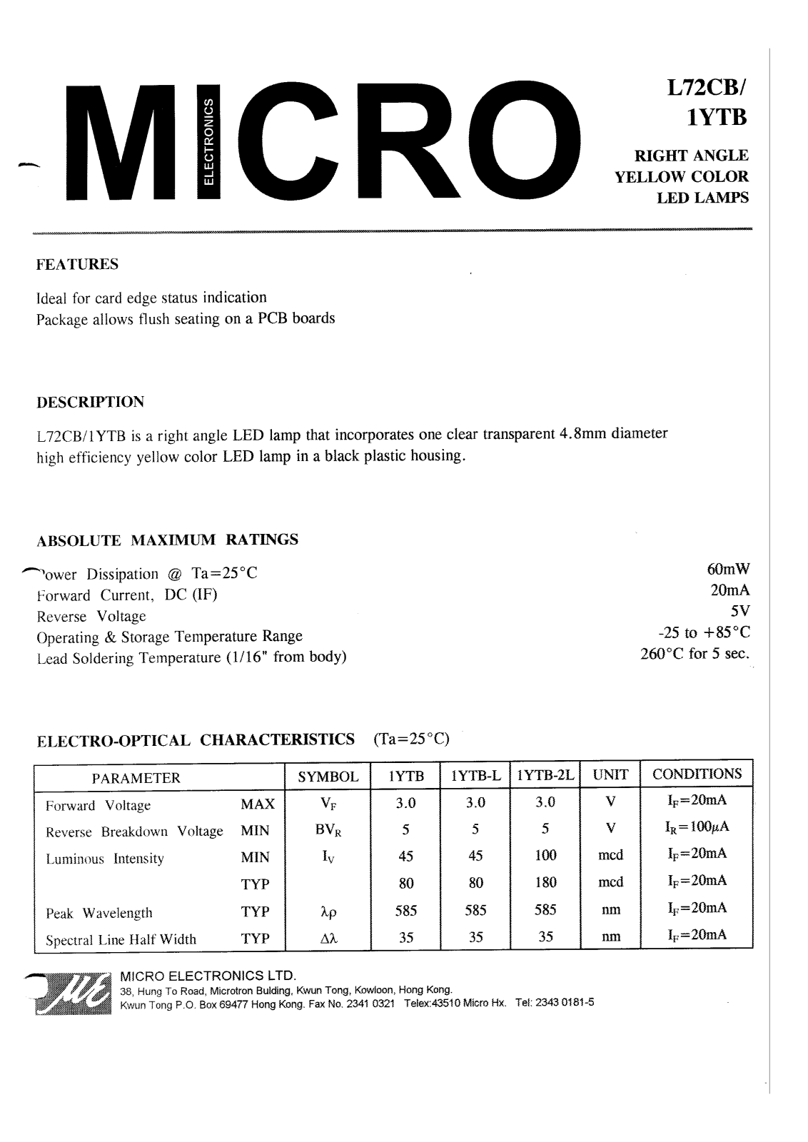 MICRO L72CB1YTB Datasheet