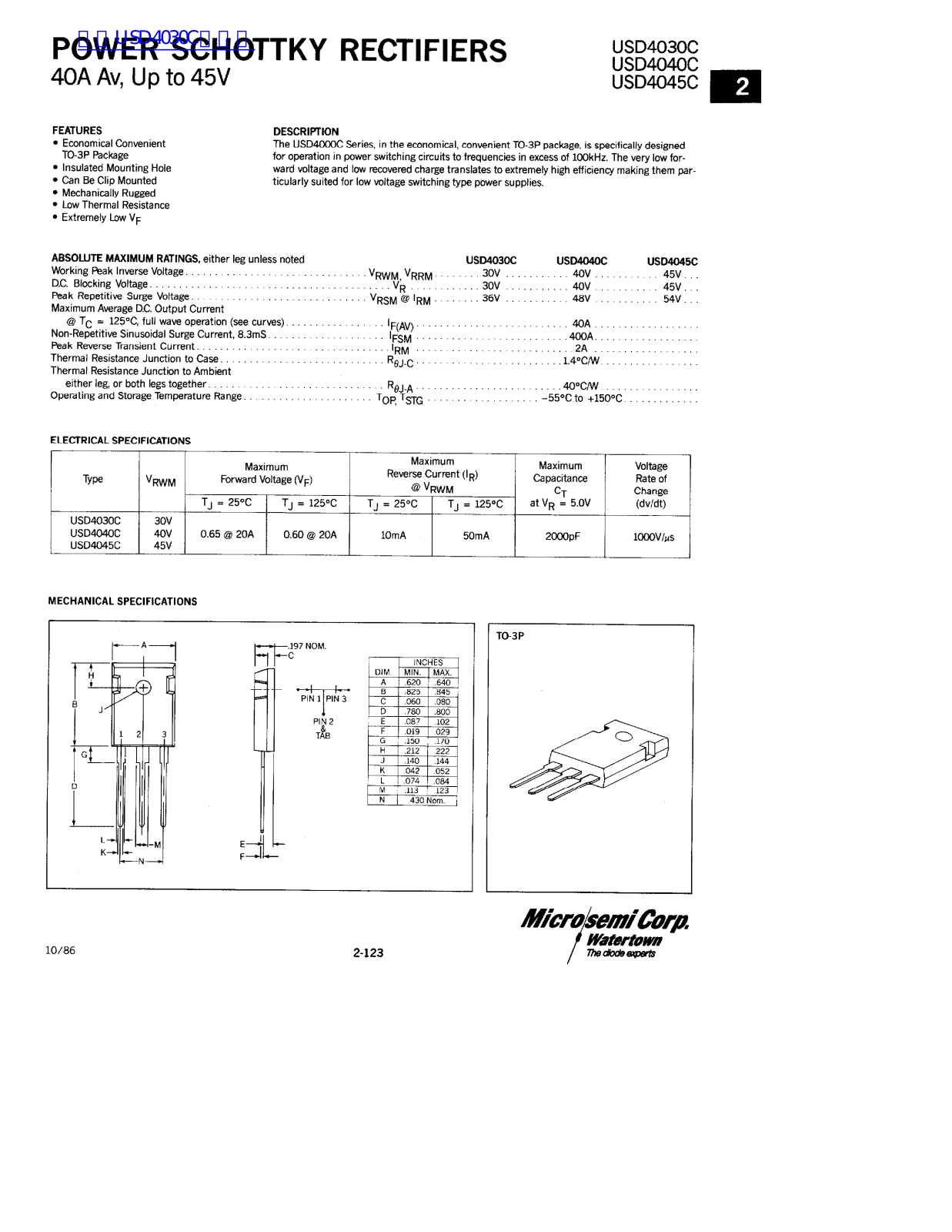 Power USD 4030C, USD 4040C, USD 4045C Technical data