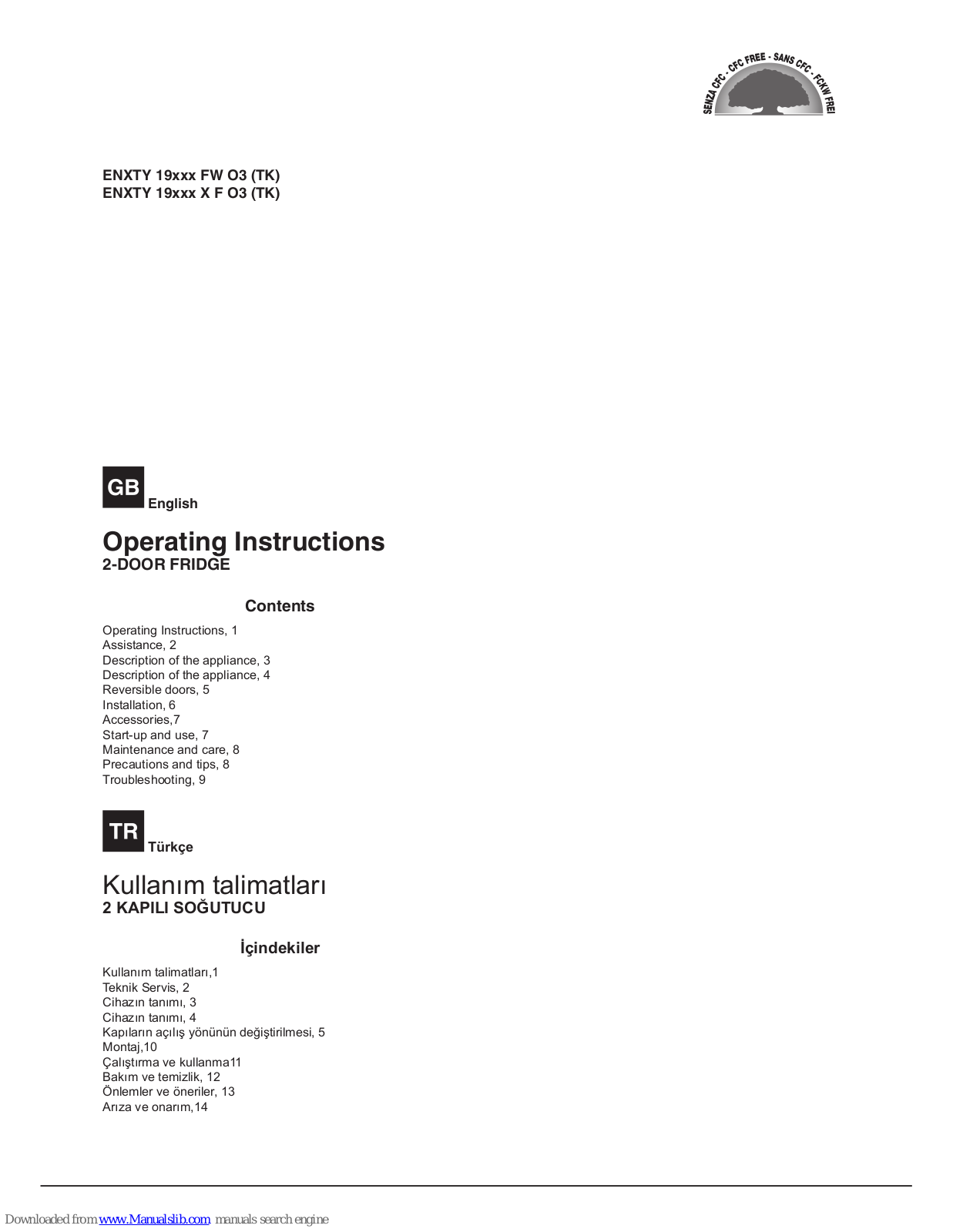 Hotpoint ENXTY 19 FW O3, ENXTY 19 X F O3 Operating Instructions Manual