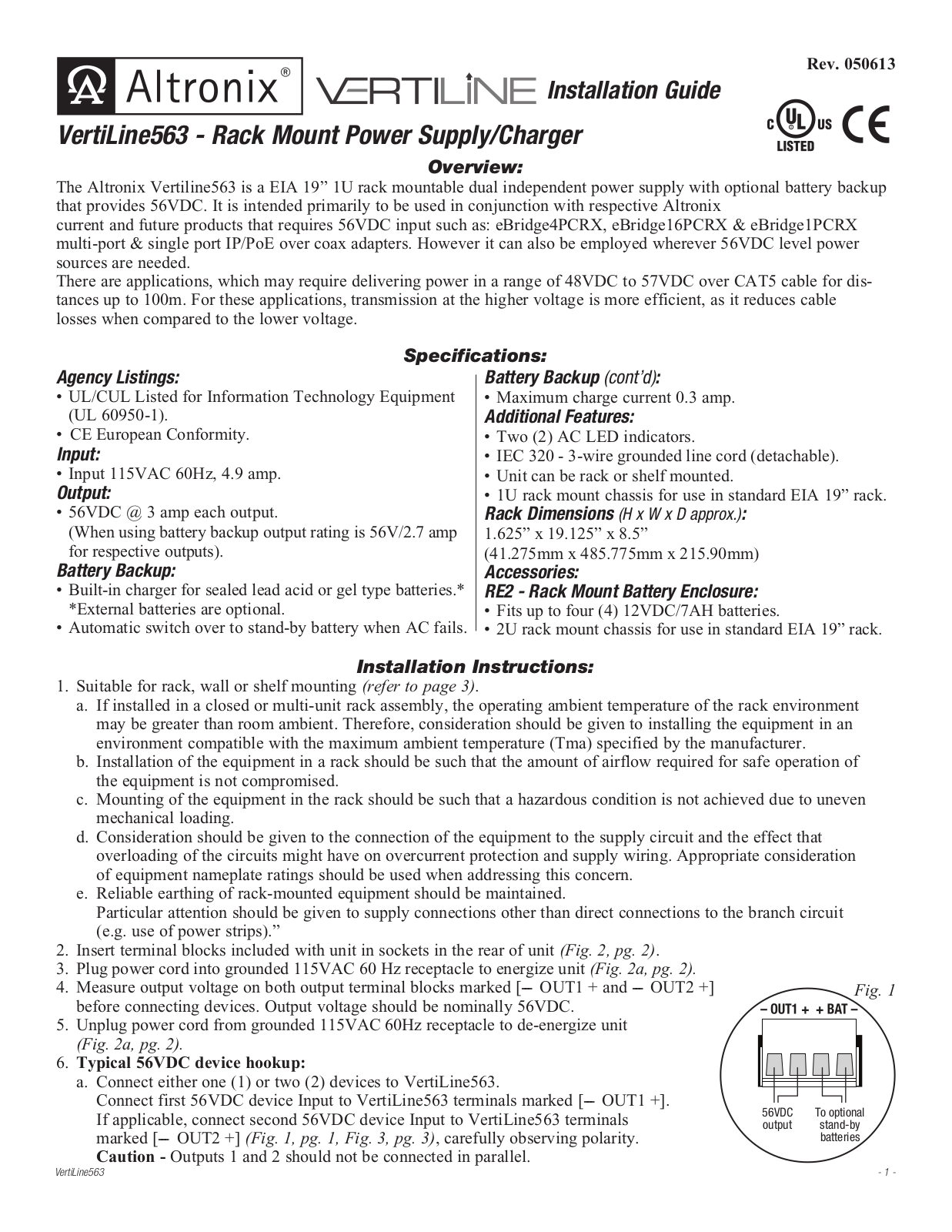 Altronix VertiLine563 Installation Instructions