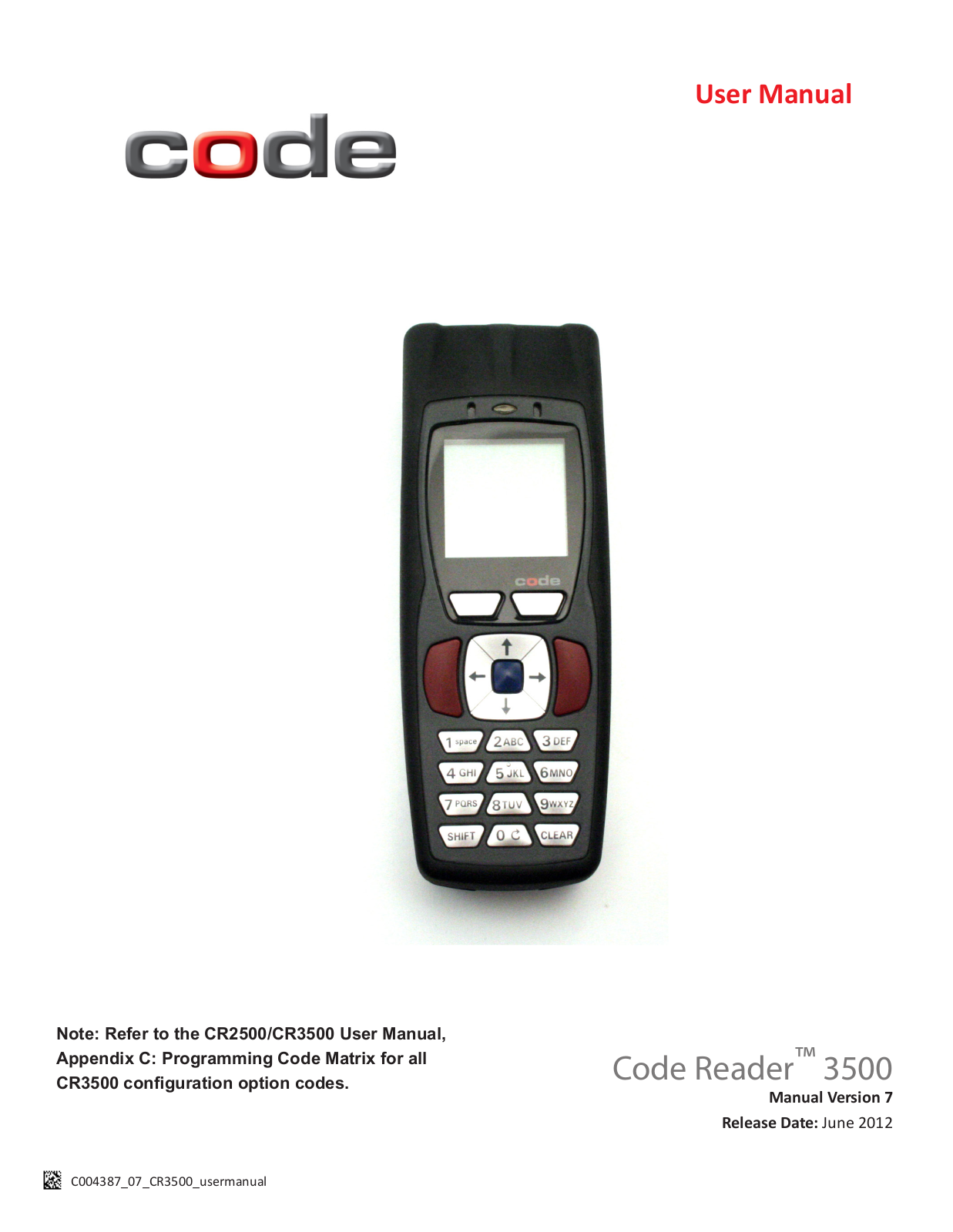 Code CR3500 User Manual