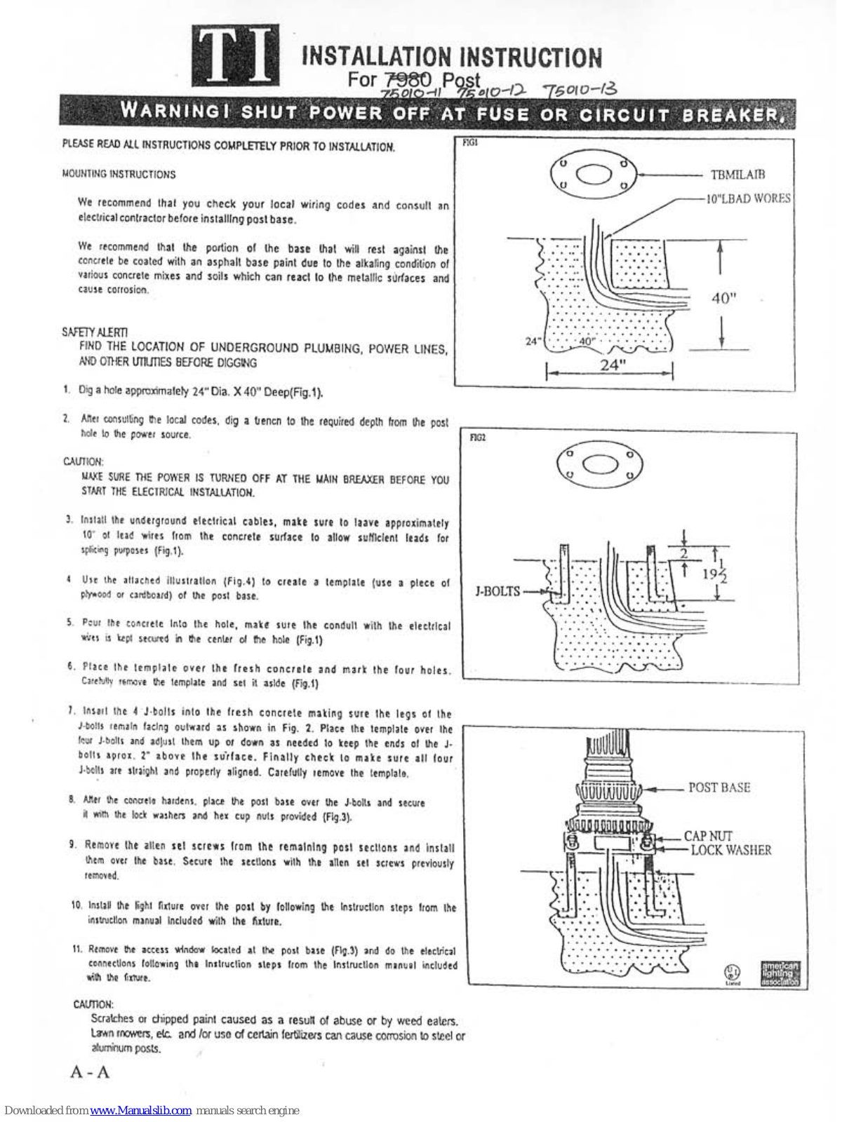 Triarch 75010-11, 75010-12, 75010-13 Installation Instructions Manual