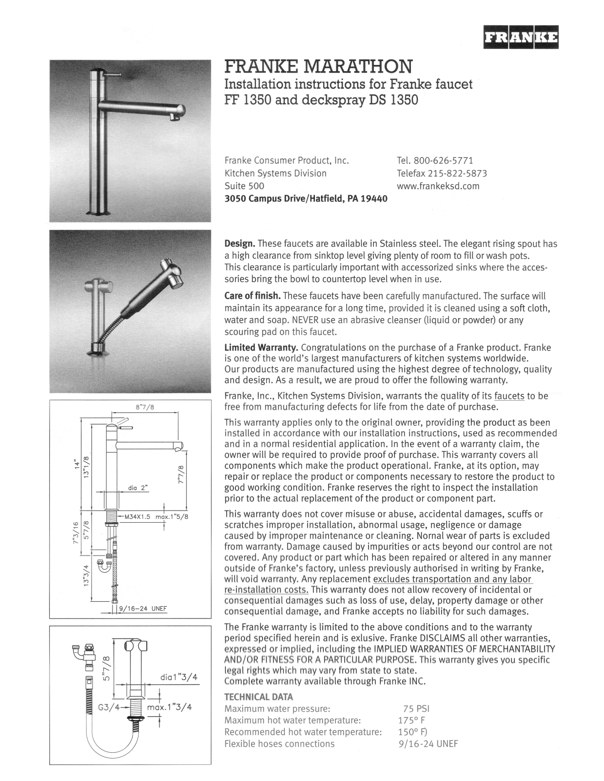 Franke Foodservice DS 1350 Installation  Manual