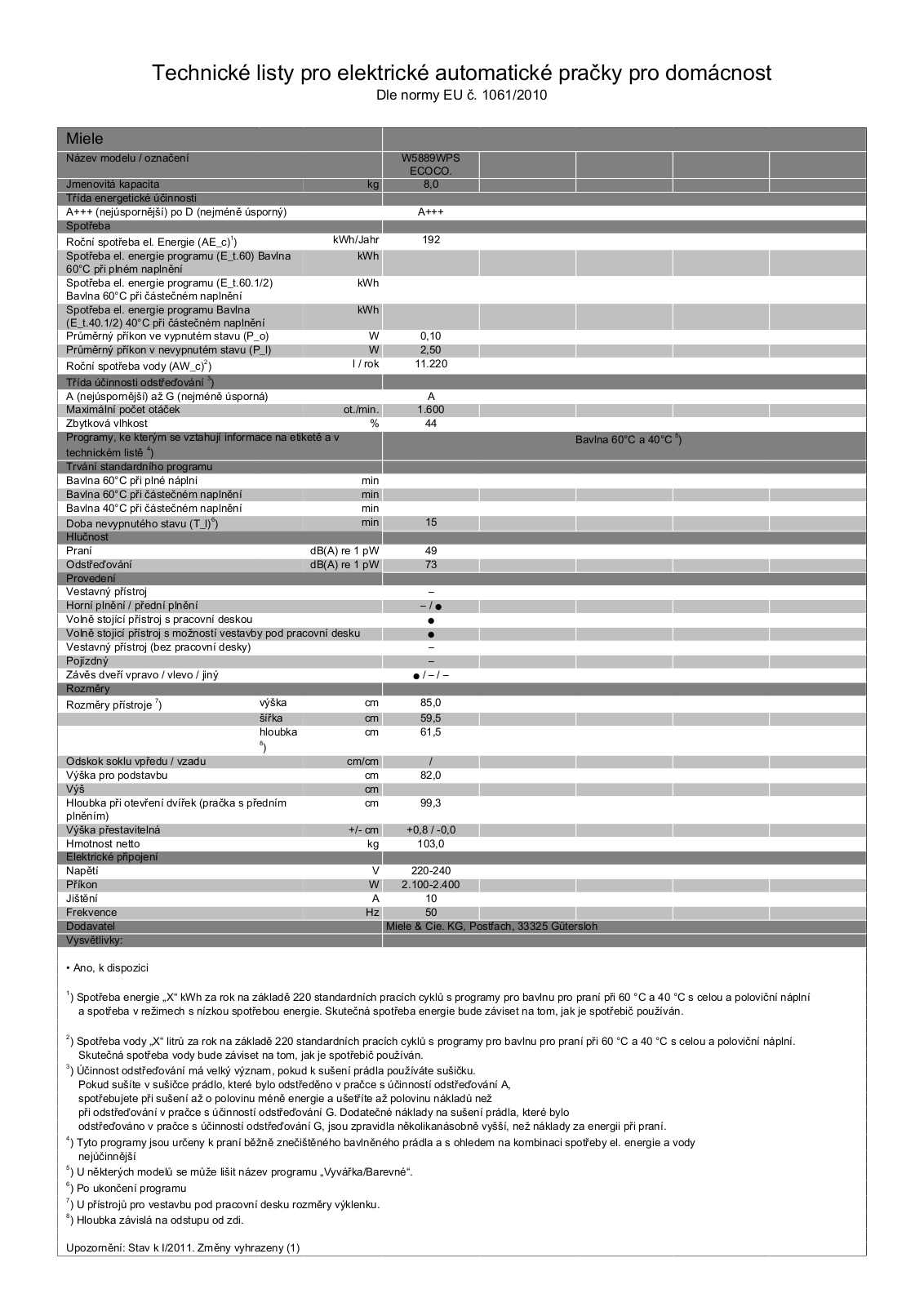 Miele EcoComfort W 5889 WPS User Manual