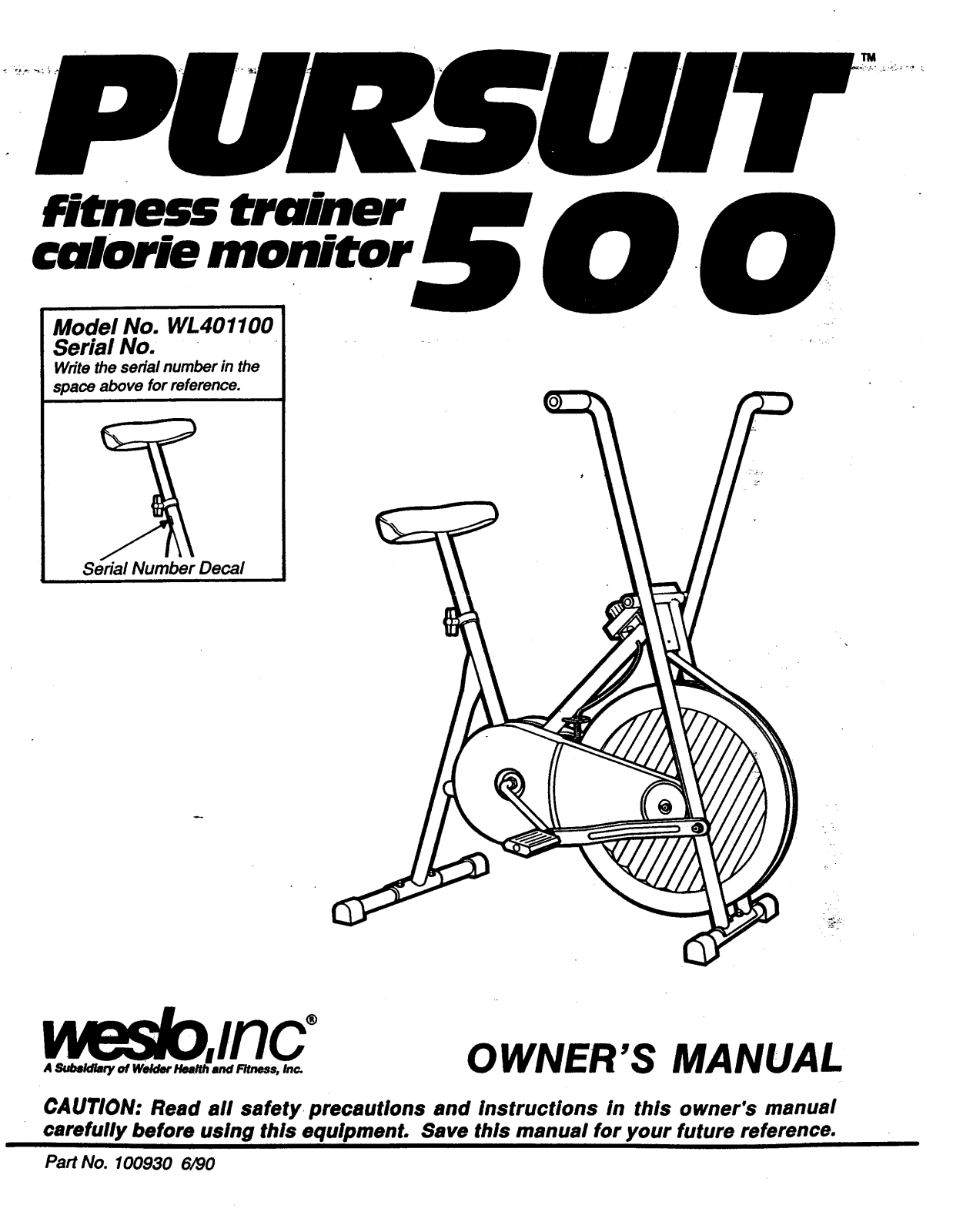 Weslo WL401100 Owner's Manual