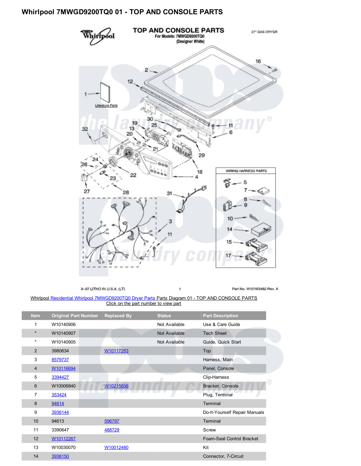 Whirlpool 7MWGD9200TQ0 Parts Diagram