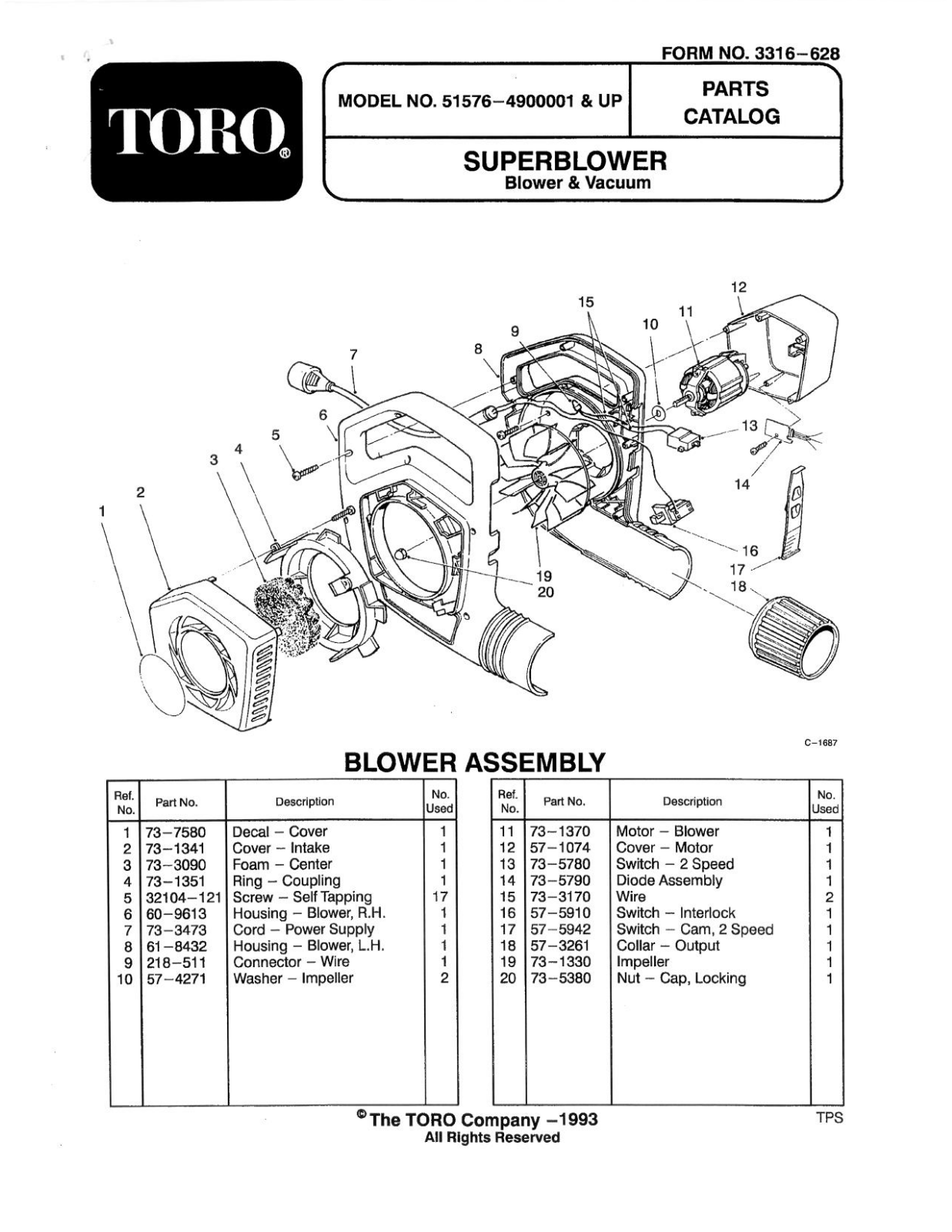 Toro 51576 Parts Catalogue