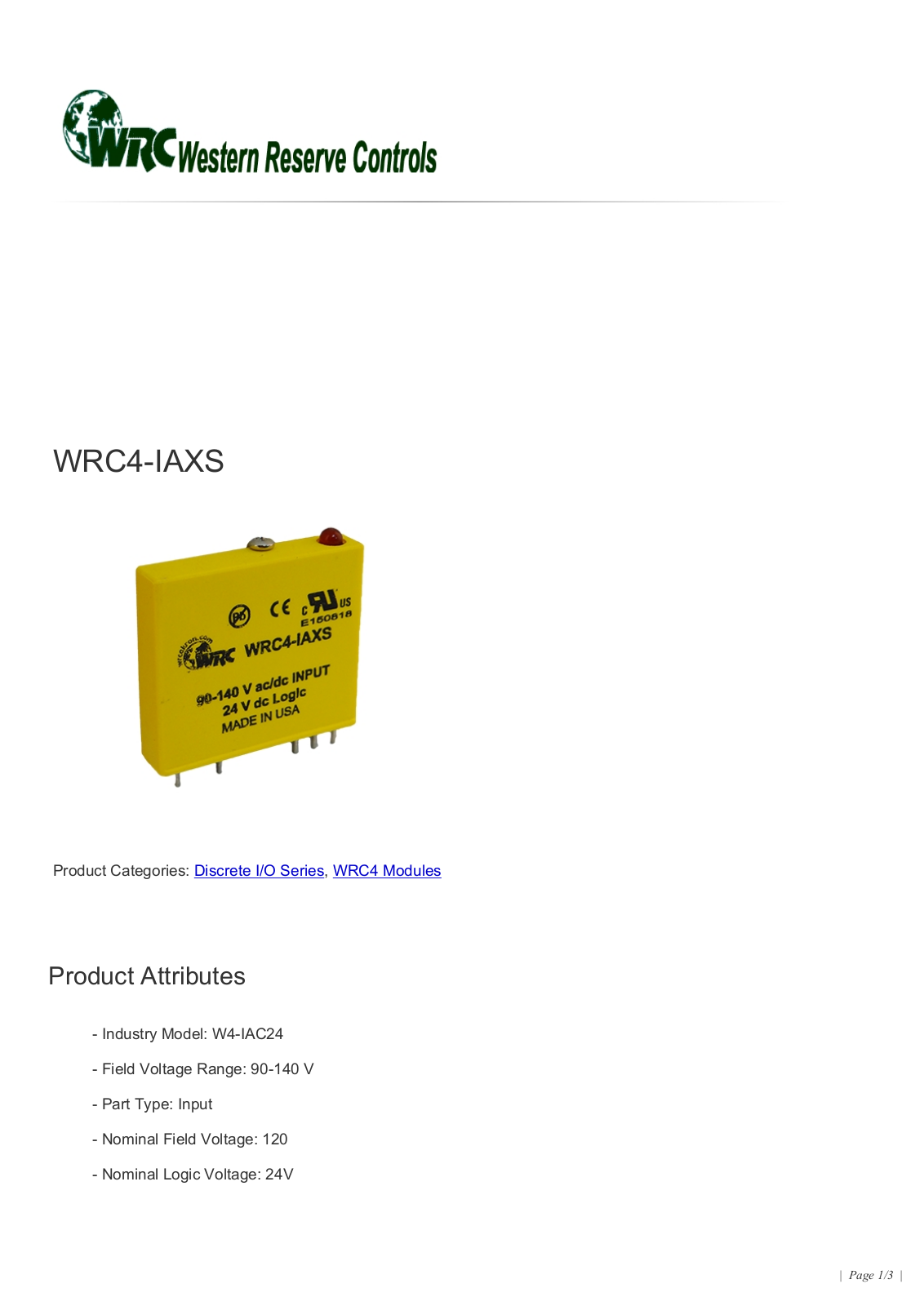 Western Reserve Controls WRC4-IAXS Data Sheet