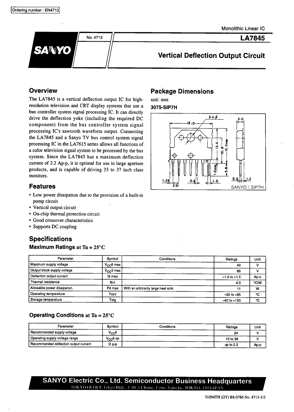 SANYO LA7845 Datasheet