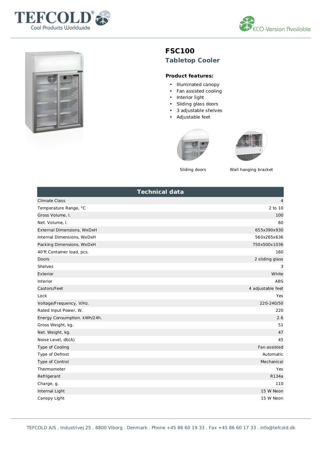 TEFCOLD FSC100 Datasheet