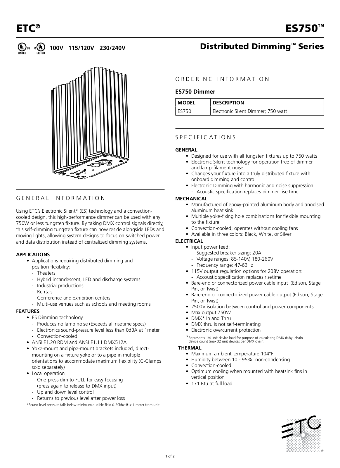 ETC ES750-1B Specifications