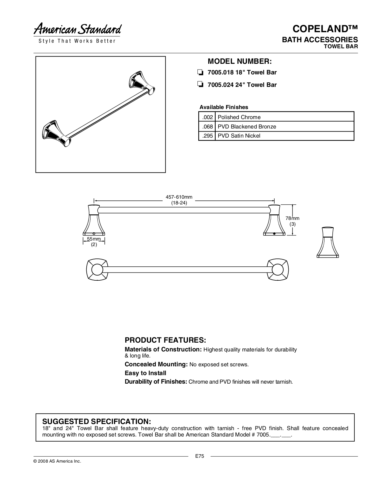 American Standard 7005.024, 7005.018 User Manual