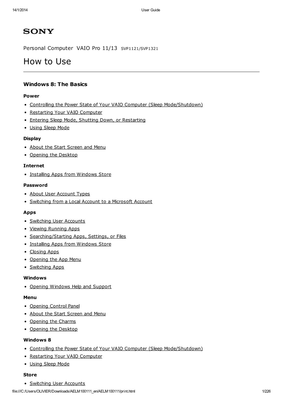 Sony SVP1321, SVP1121 User Manual