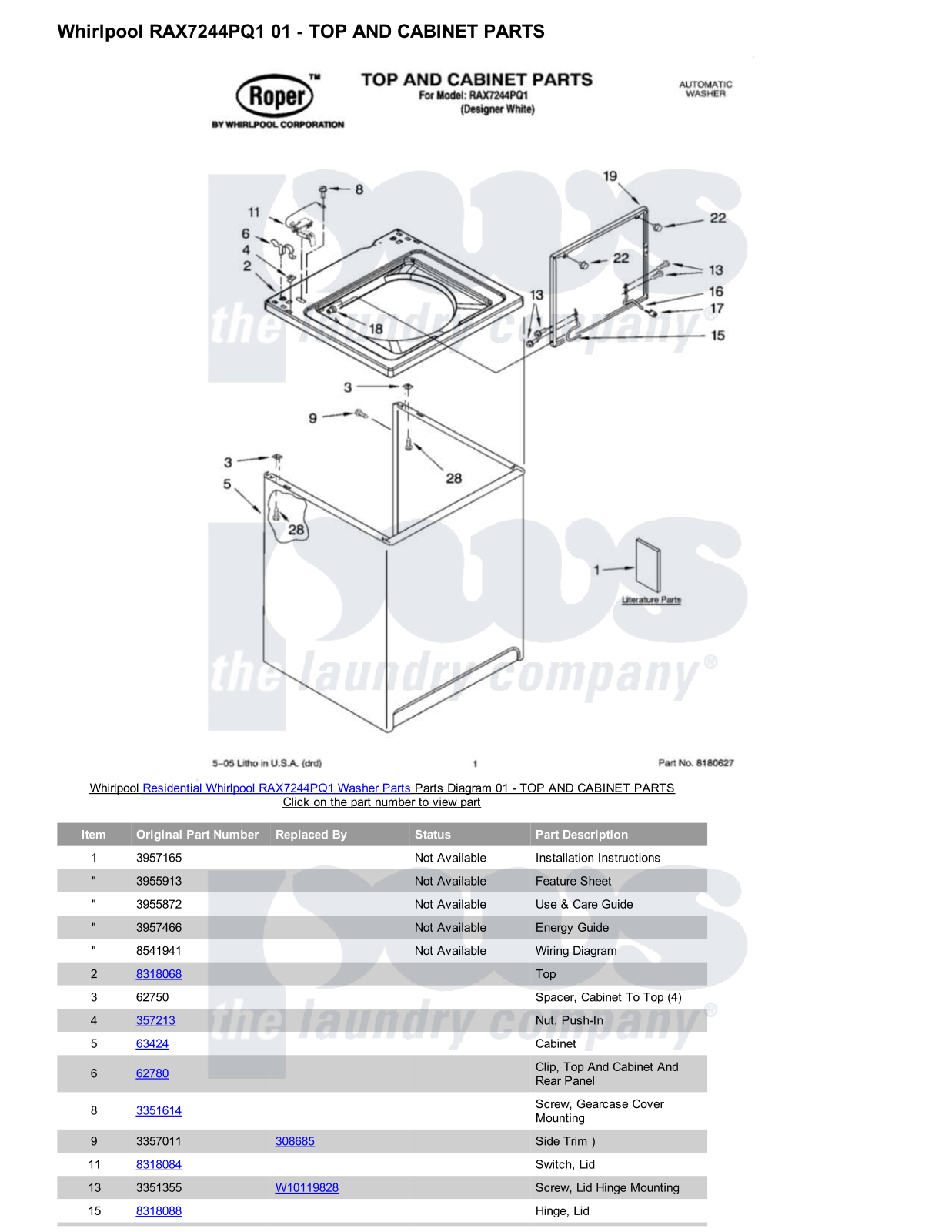 Whirlpool RAX7244PQ1 Parts Diagram