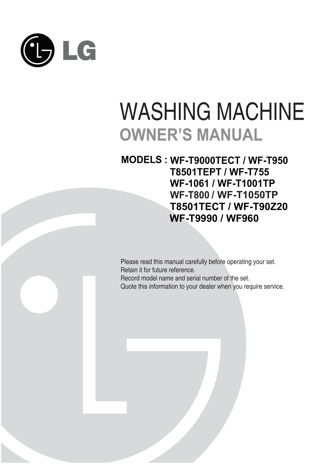 LG WF960 User Manual