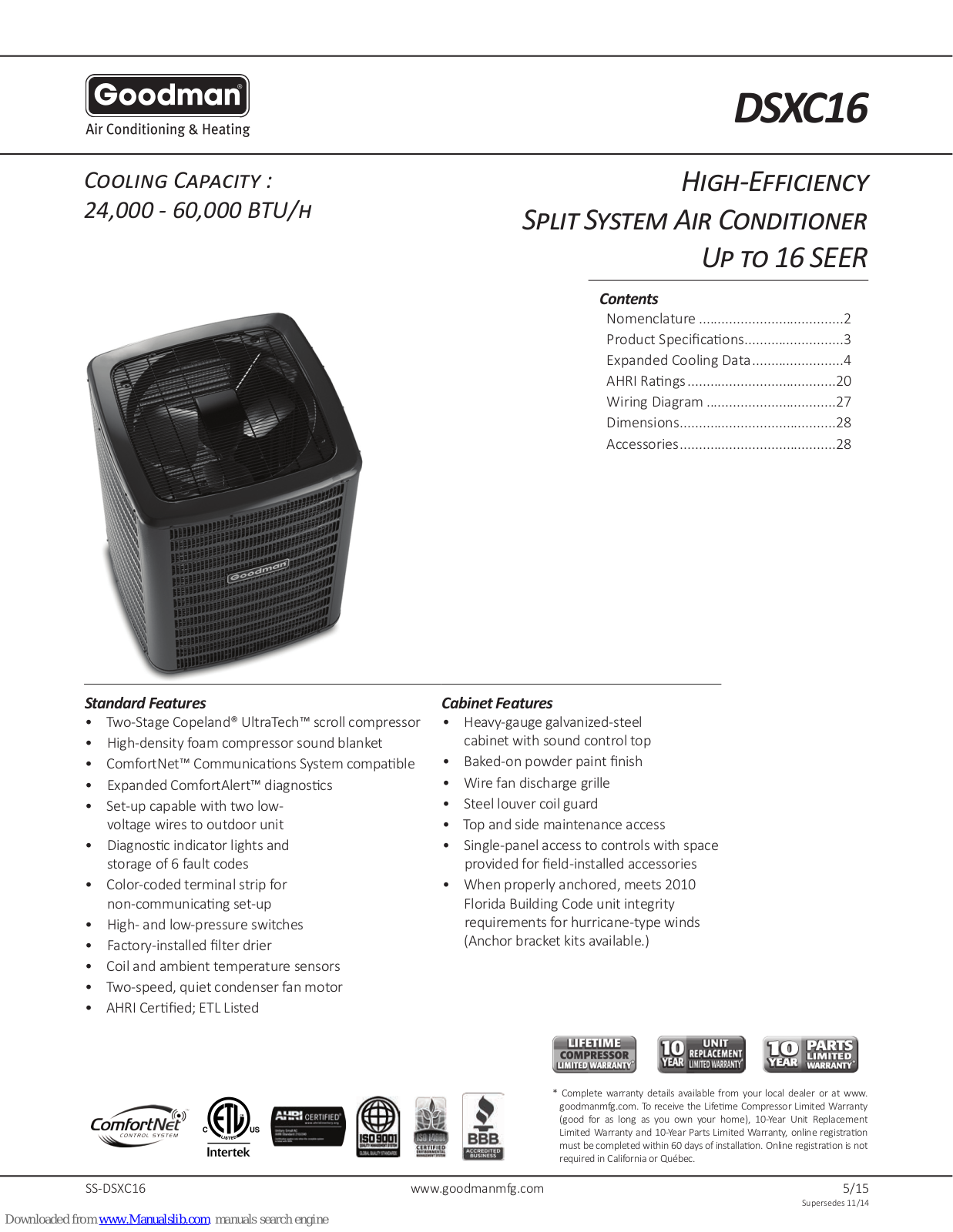 Goodman DSXC160241AA/B, DSXC160241AC, DSXC160361AC, DSXC160361AA/B, DSXC160481B* User Manual