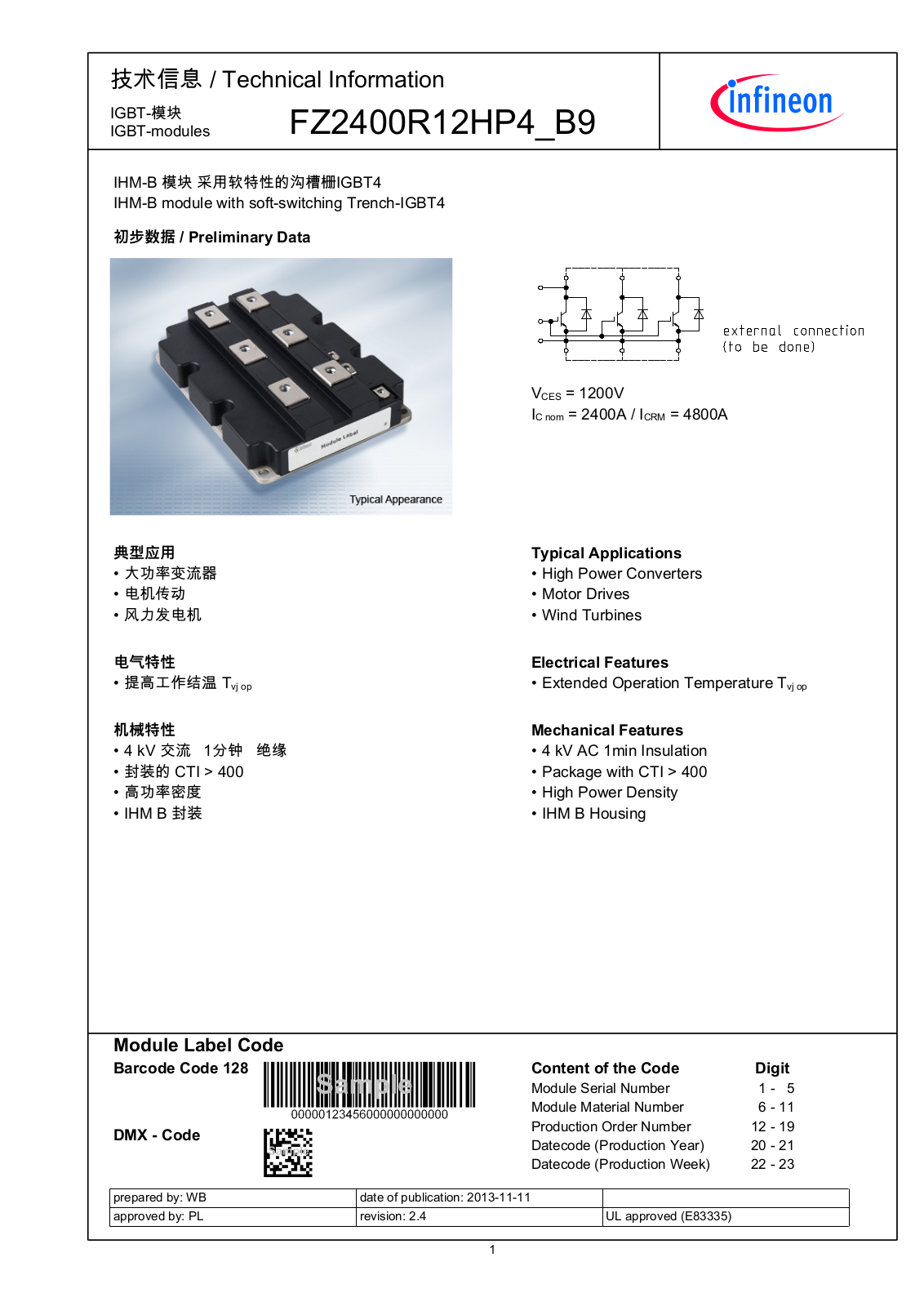 Infineon FZ2400R12HP4-B9 Data Sheet