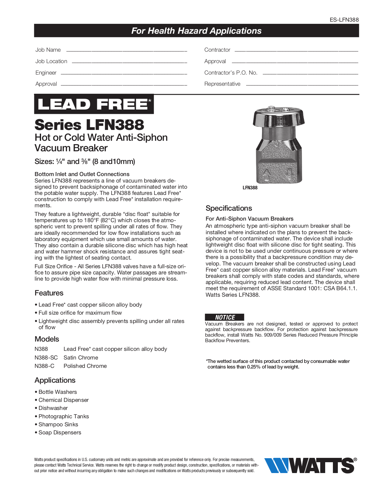 Watts LFN388 User Manual