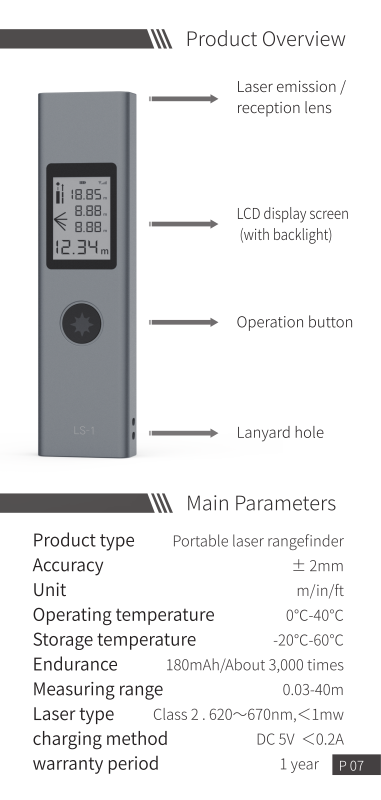 Parameters Portable Laser Rangefinder User Manual