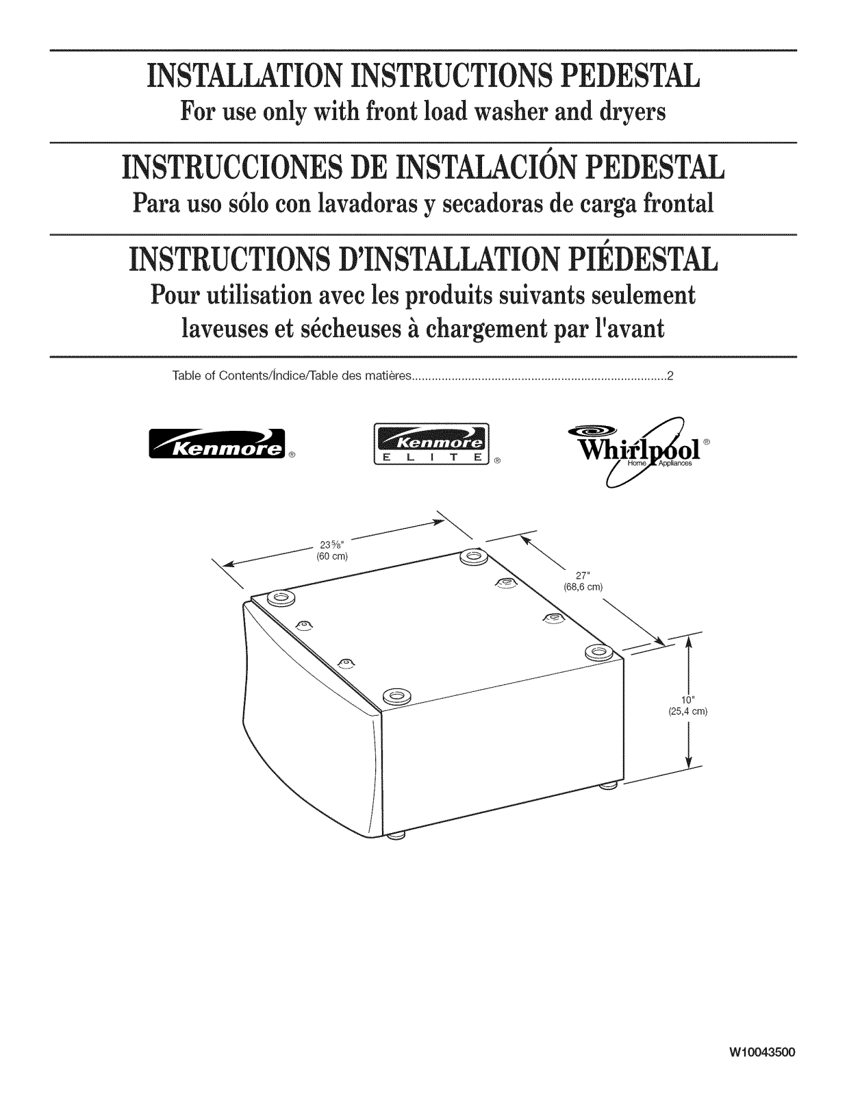 Whirlpool MHP1000SQ0, XHP1000WR0, WHP1000SU1, WHP1000ST1, WHP1000SQ1 Installation Guide
