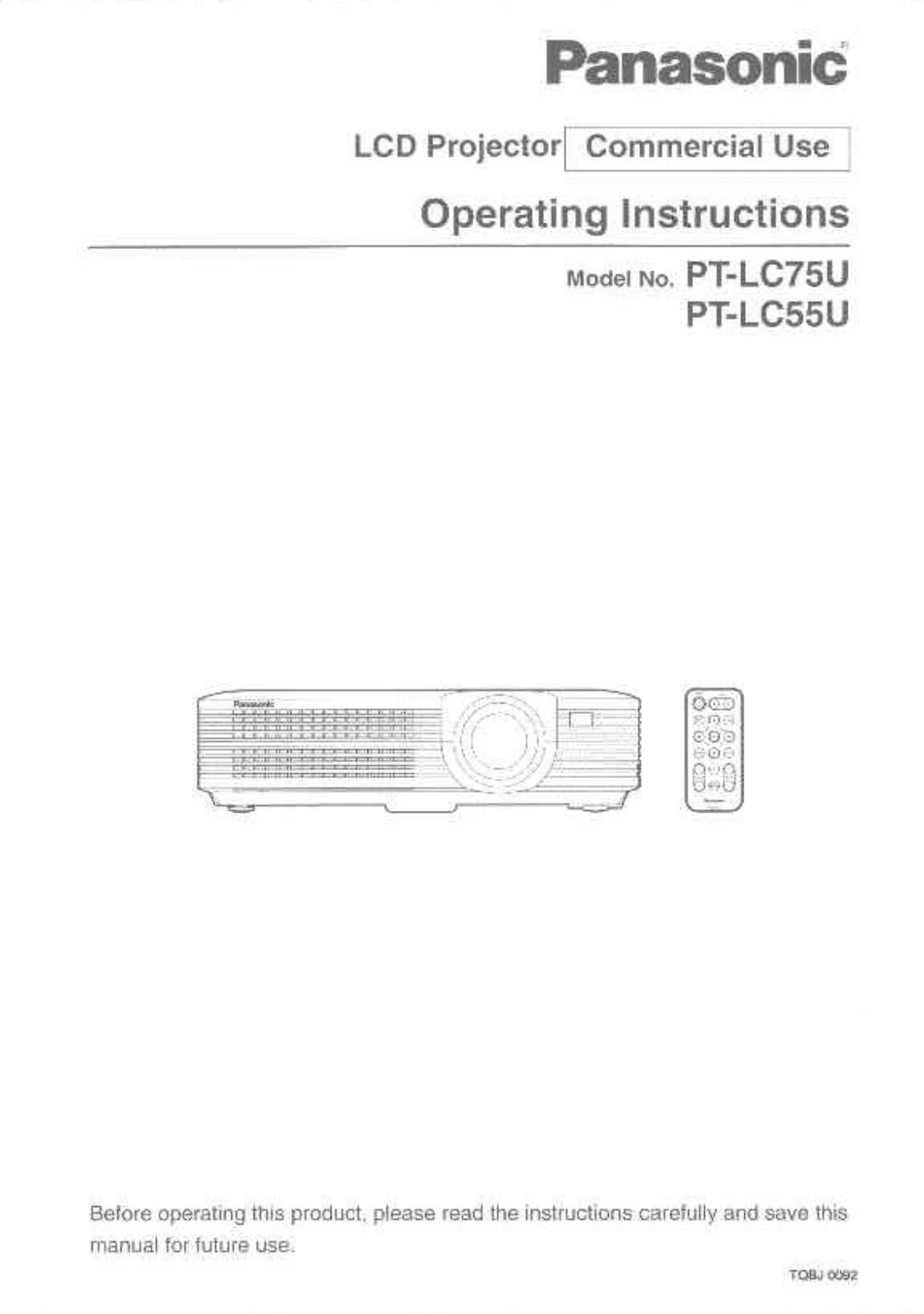 Panasonic pt-lc75 Operation Manual