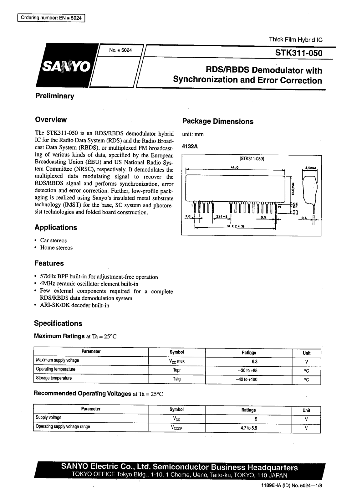 SANYO STK311-050 Datasheet