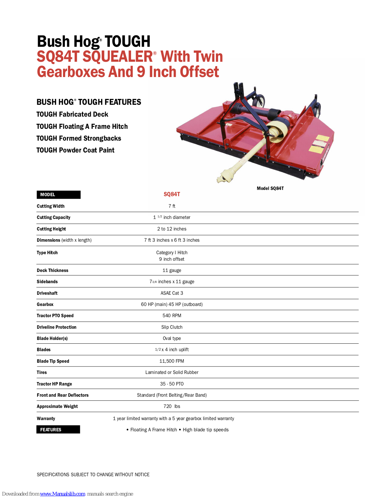 Bush Hog Tough SQ84T SQUealer Specifications