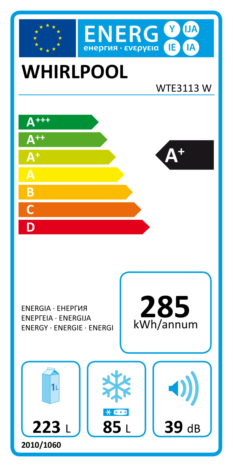 Whirlpool WTE3113 W Energy label