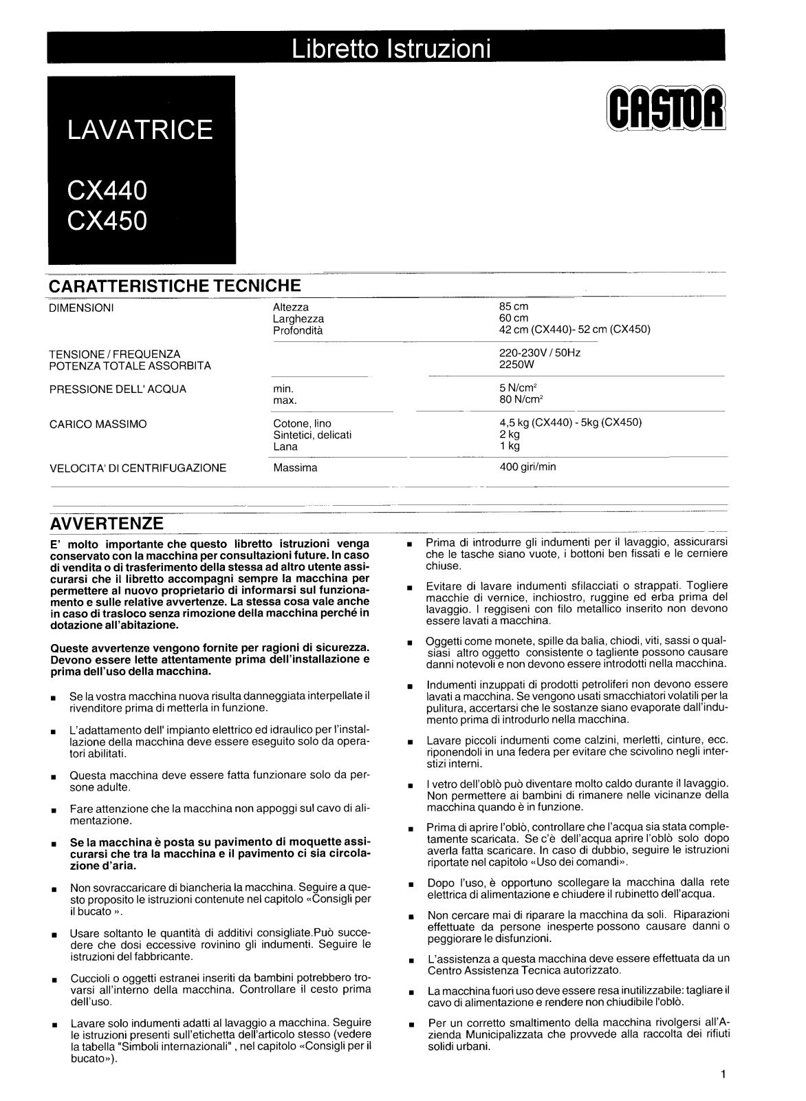 Castor CX440, CX450 Instructions Manual